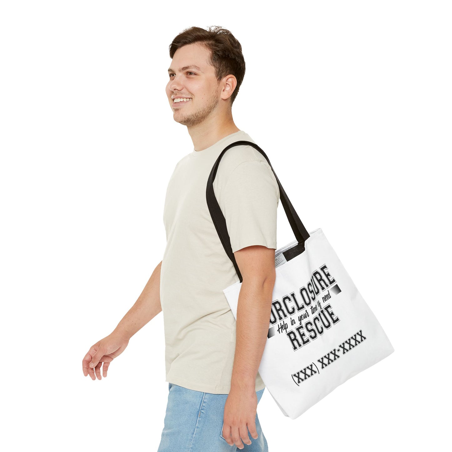 Foreclosure Rescue Real Estate Investor Two-Sided White Tote Bag with Custom Phone Number