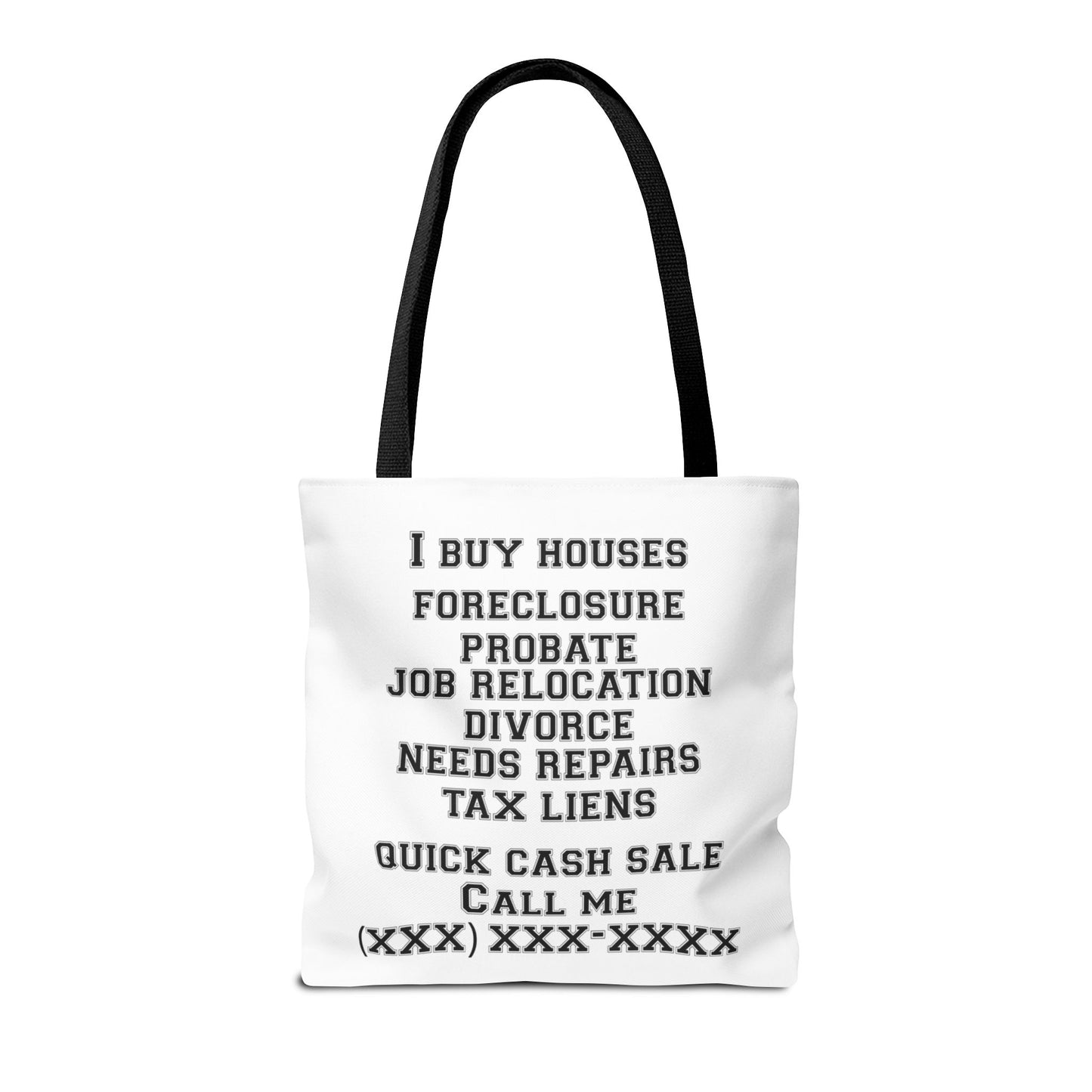 Homeowner Rescue Real Estate Investor Two-Sided White Tote Bag with Custom Phone Number