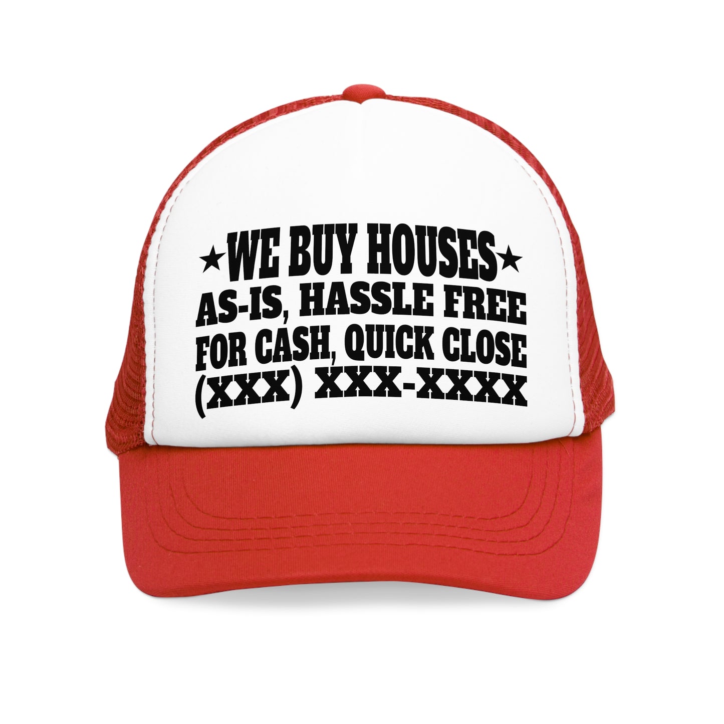 We Buy Houses As-Is, Hassle Free, For Cash, Quick Close Personalized Unisex Mesh Cap for Real Estate Investors, House Flippers, Wholesalers