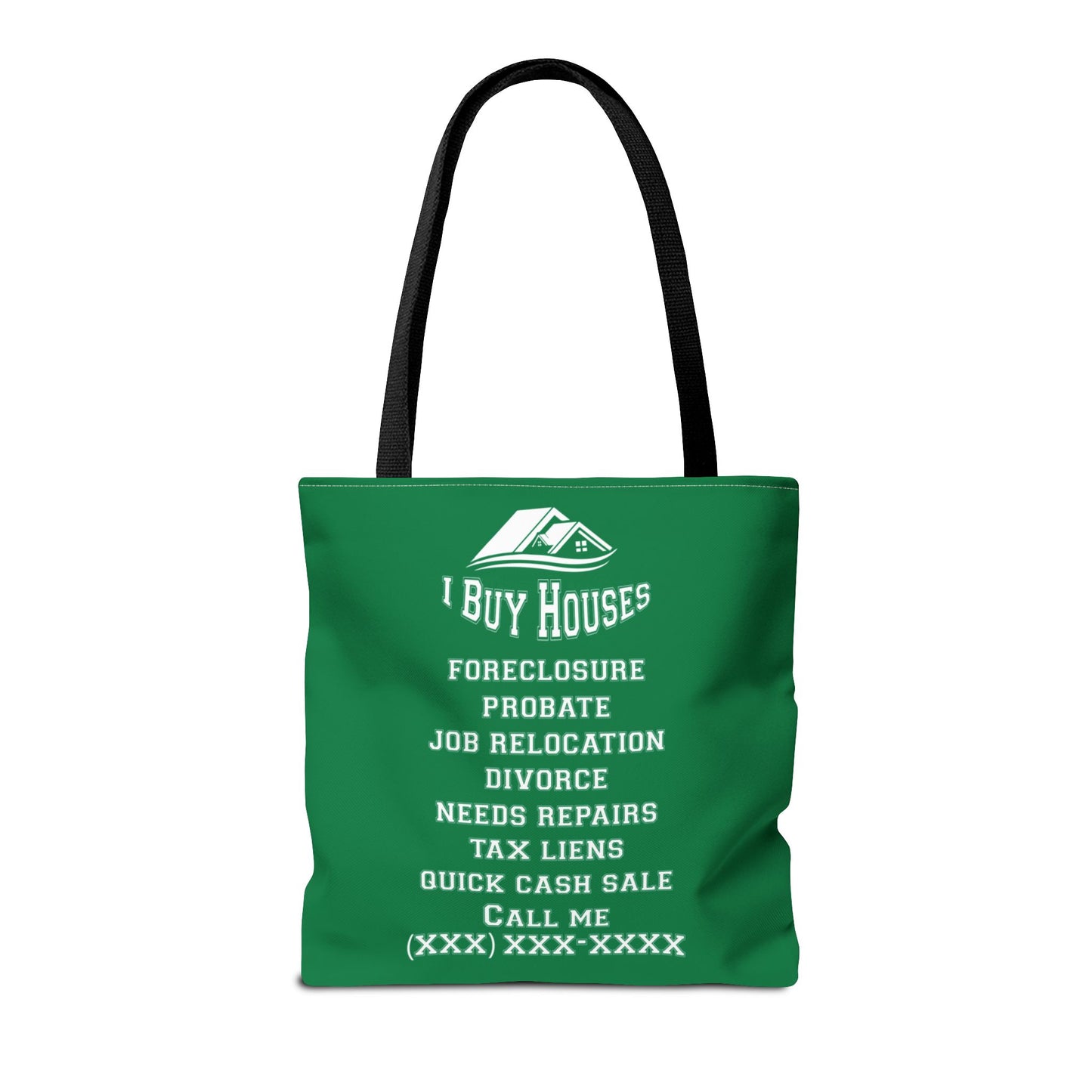 Local Five Star House Dealer Real Estate Investor Two-Sided Dark Green Tote Bag with Custom Phone Number