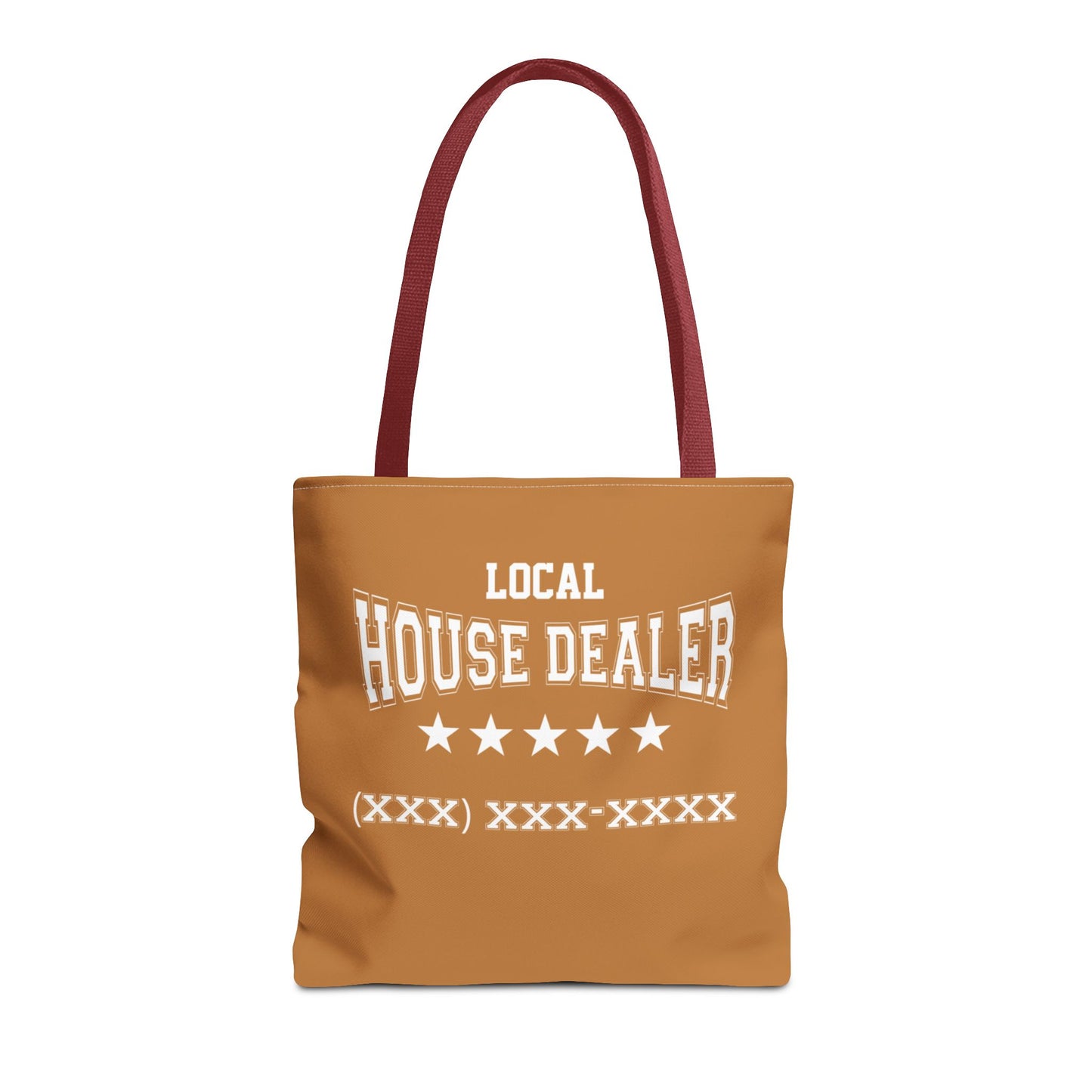 Local Five Star House Dealer Real Estate Investor Two-Sided Brown Tote Bag with Custom Phone Number