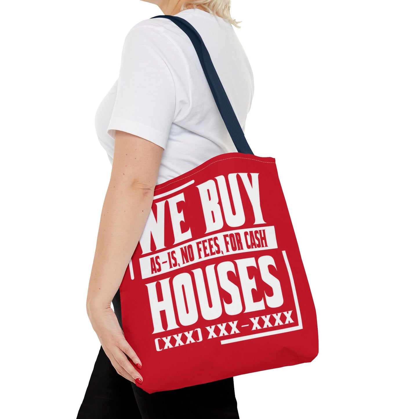 We Buy Houses As-Is, No Fees, For Cash Customized White and Red Tote Bag for Real Estate Investors