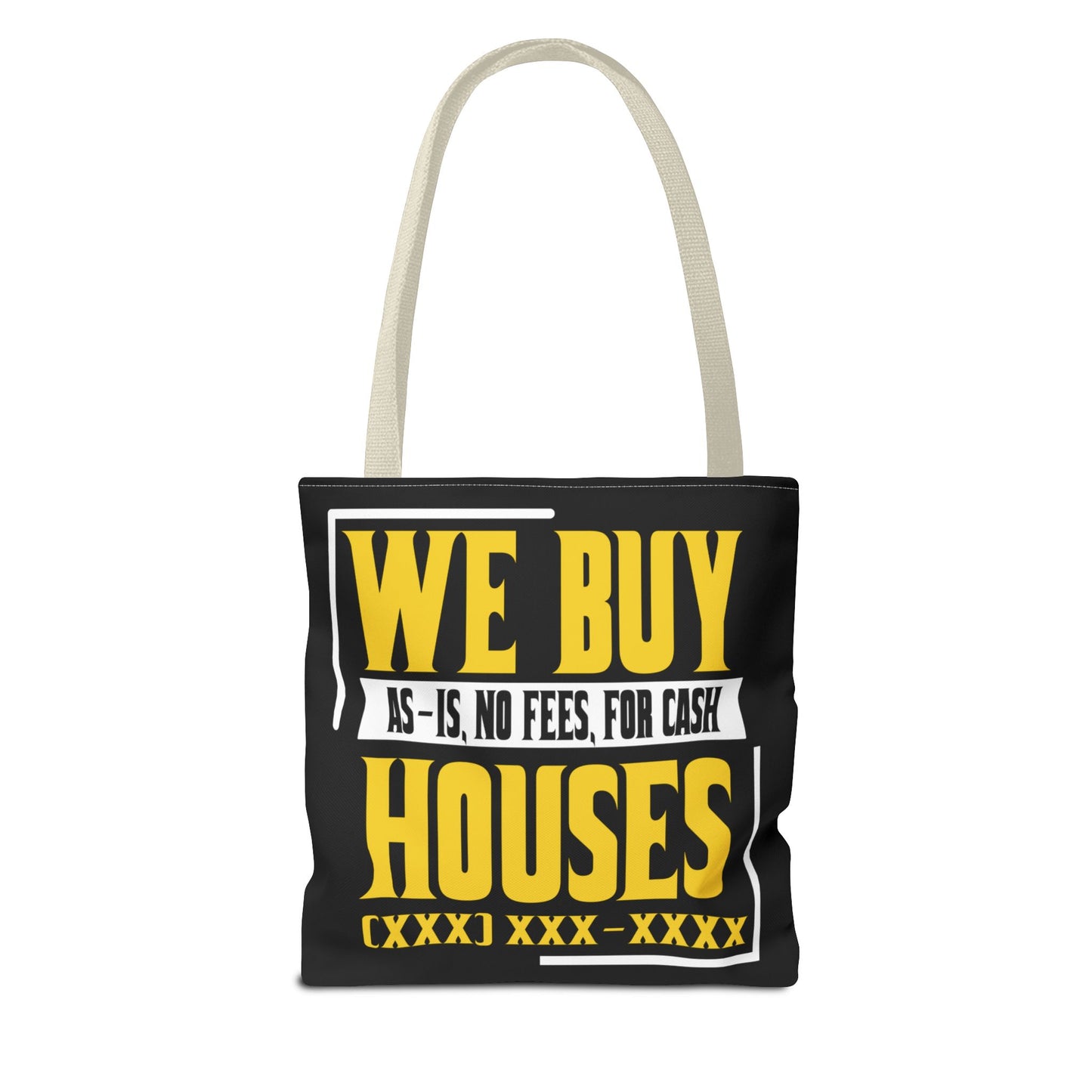 We Buy Houses As-Is, No Fees, For Cash Customized Black and Yellow Tote Bag for Real Estate Investors