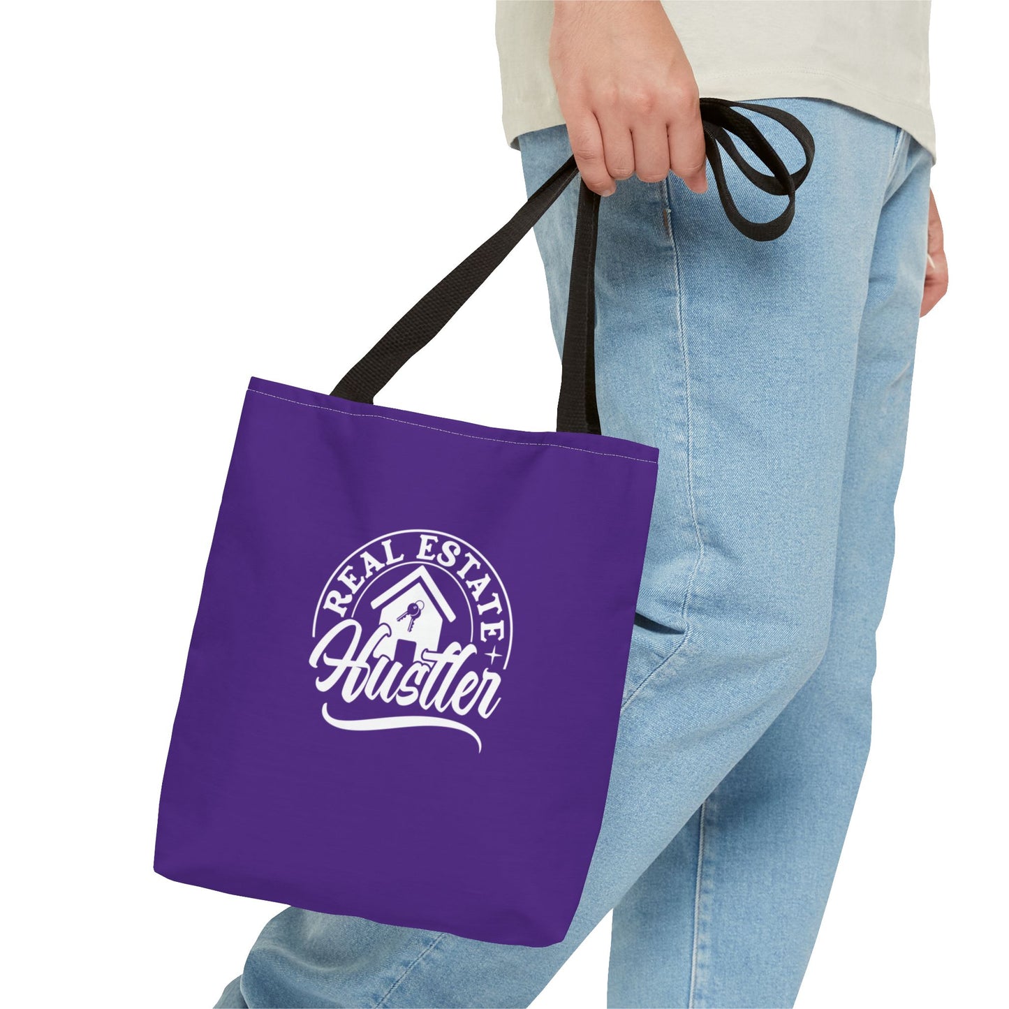 Real Estate Hustler Real Estate Investor Two-Sided Purple Tote Bag with Custom Phone Number