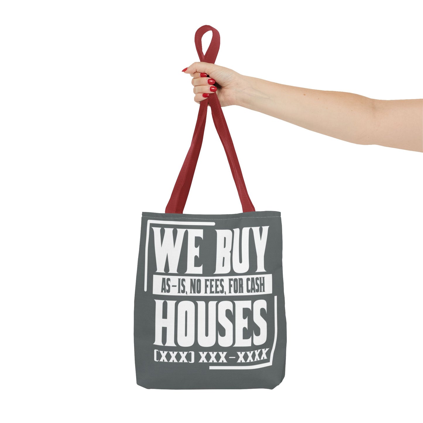 We Buy Houses As-Is, No Fees, For Cash Customized White and Gray Tote Bag for Real Estate Investors