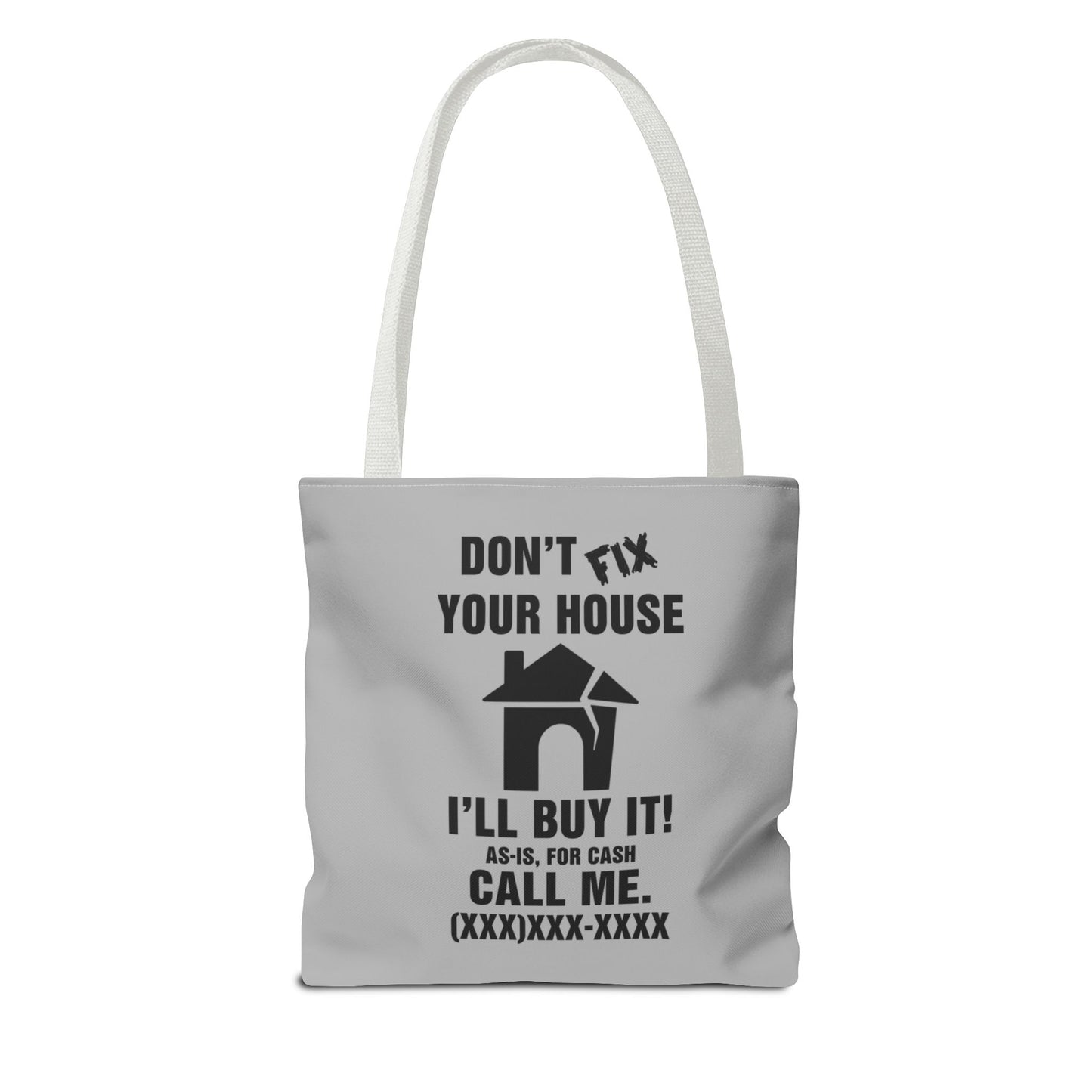 Buy Fix Flip Repeat Real Estate Investor Gray Two-Sided Tote Bag with Custom Phone Number