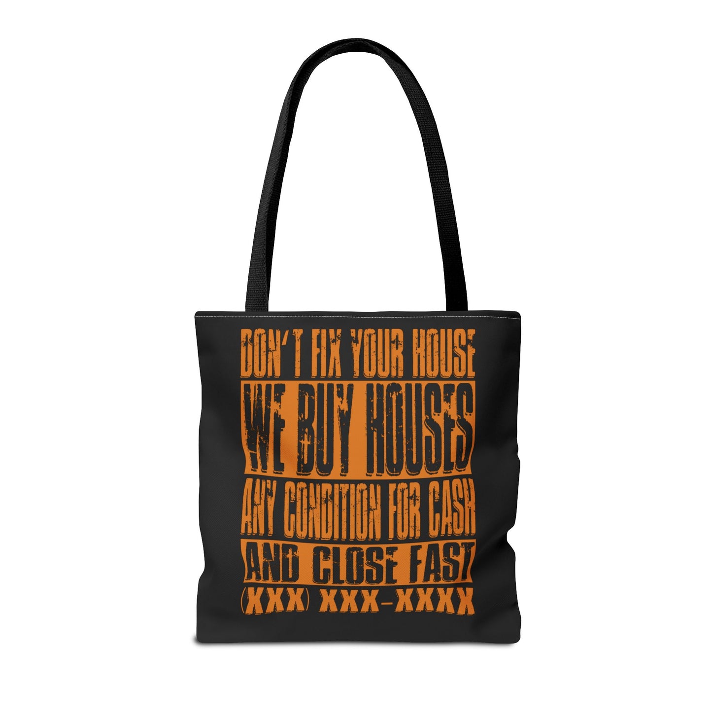 Demo Day Closing Done Now Time for Fun Lead Generation Two-Sided Black Tote Bag with Custom Phone Number