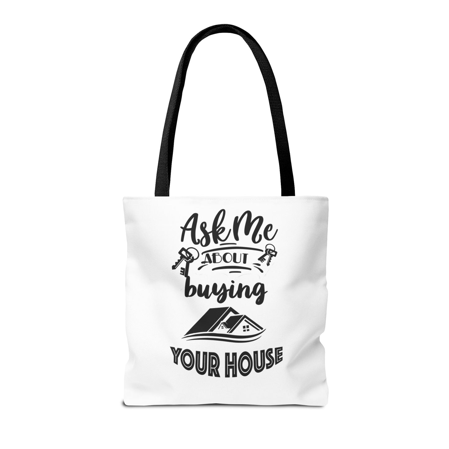 Ask Me About Buying Your House Real Estate Investor White Two-Sided Tote Bag with Custom Phone Number