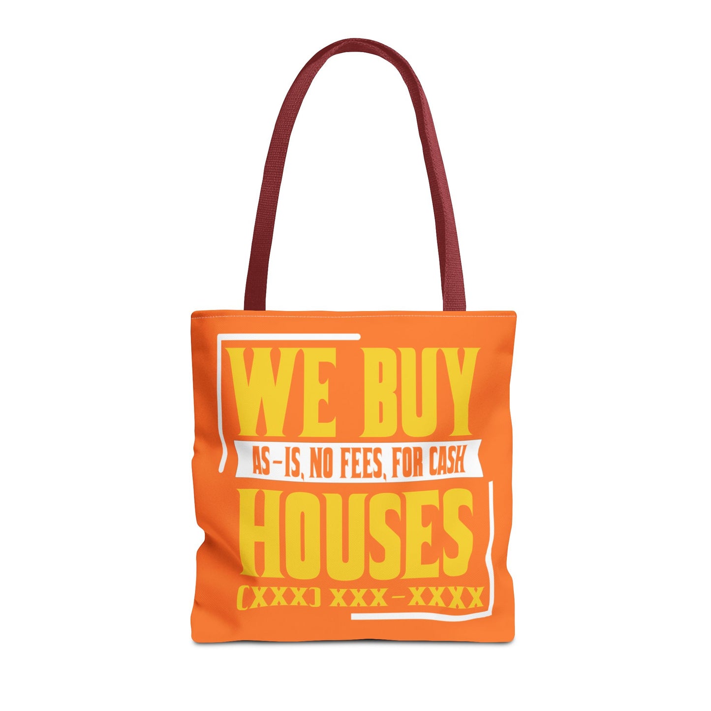 We Buy Houses As-Is, No Fees, For Cash Customized White and Yellow Tote Bag for Real Estate Investors