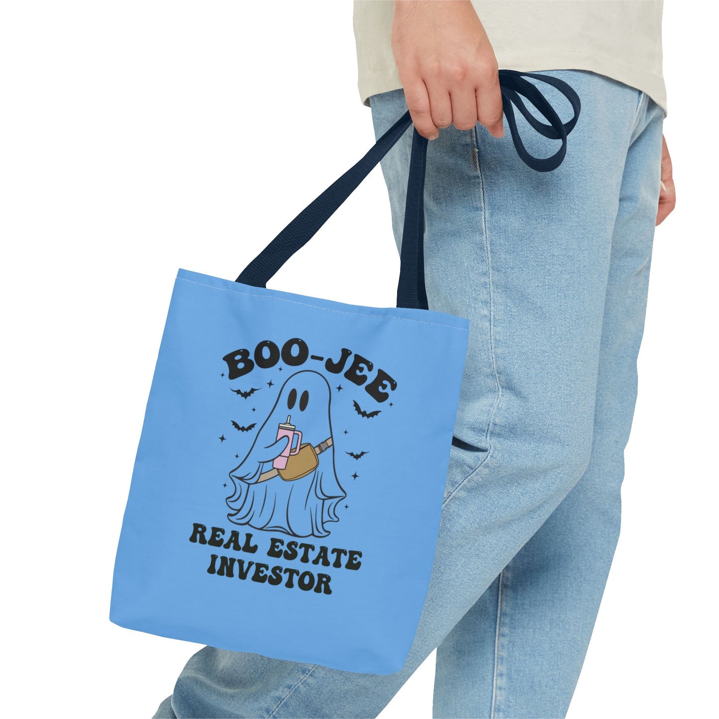 Boo_Jee Real Estate Investor Halloween Two-Sided Blue Tote Bag with Custom Phone Number