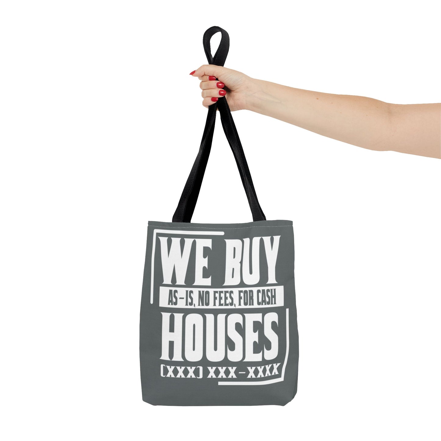 We Buy Houses As-Is, No Fees, For Cash Customized White and Gray Tote Bag for Real Estate Investors