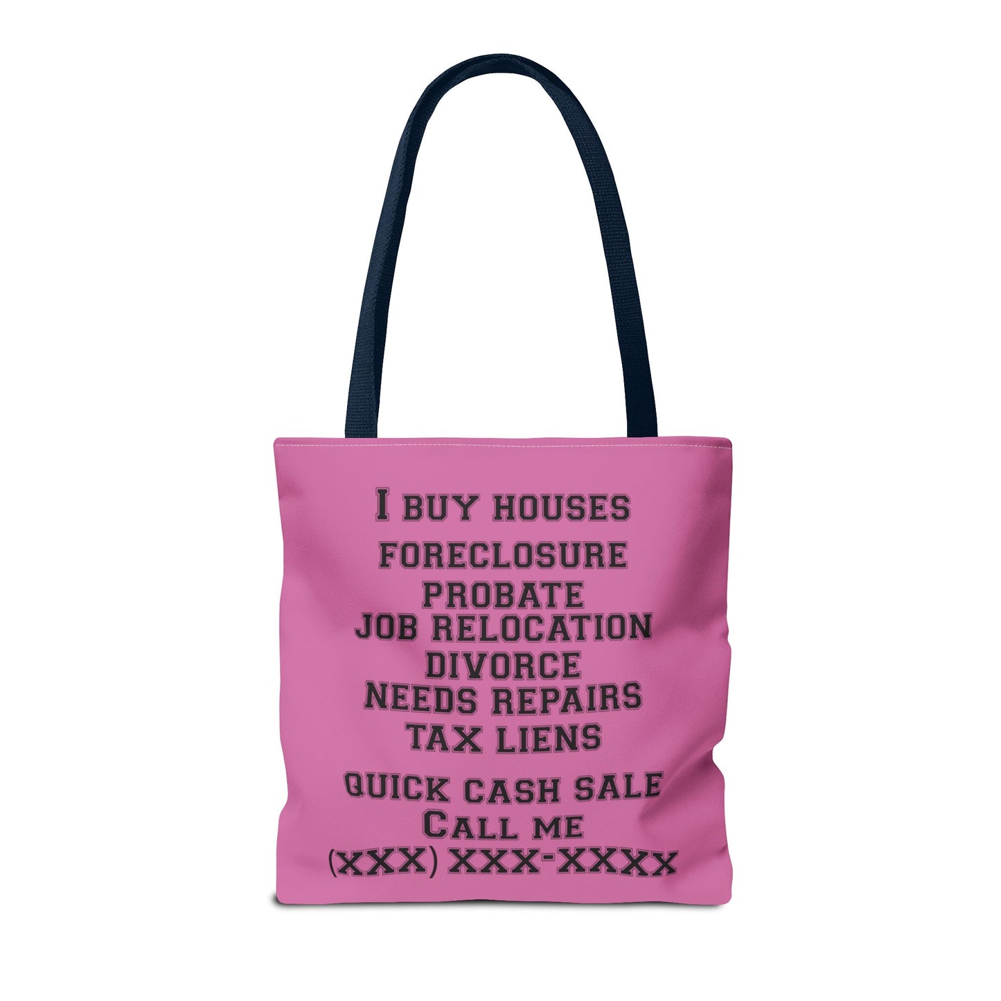 Homeowner Rescue Real Estate Investor Two-Sided Pink Tote Bag with Custom Phone Number