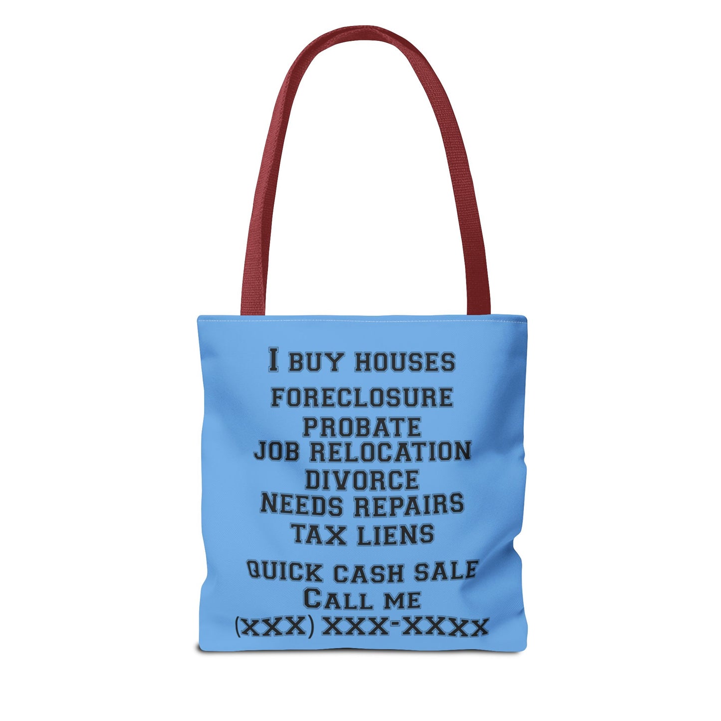 Foreclosure Rescue Real Estate Investor Two-Sided Blue Tote Bag with Custom Phone Number