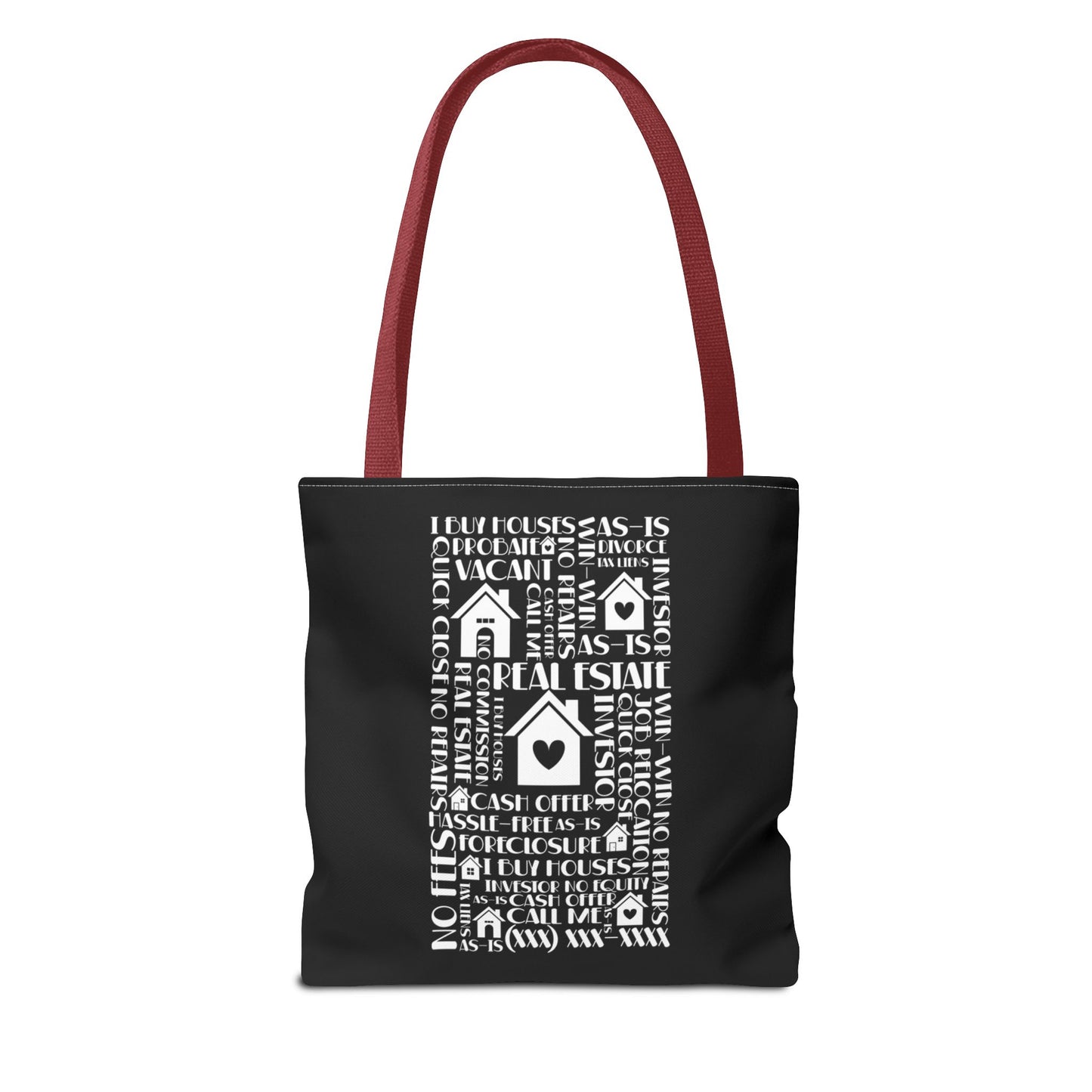 Real Estate Hustler Real Estate Investor Two-Sided Black Tote Bag with Custom Phone Number