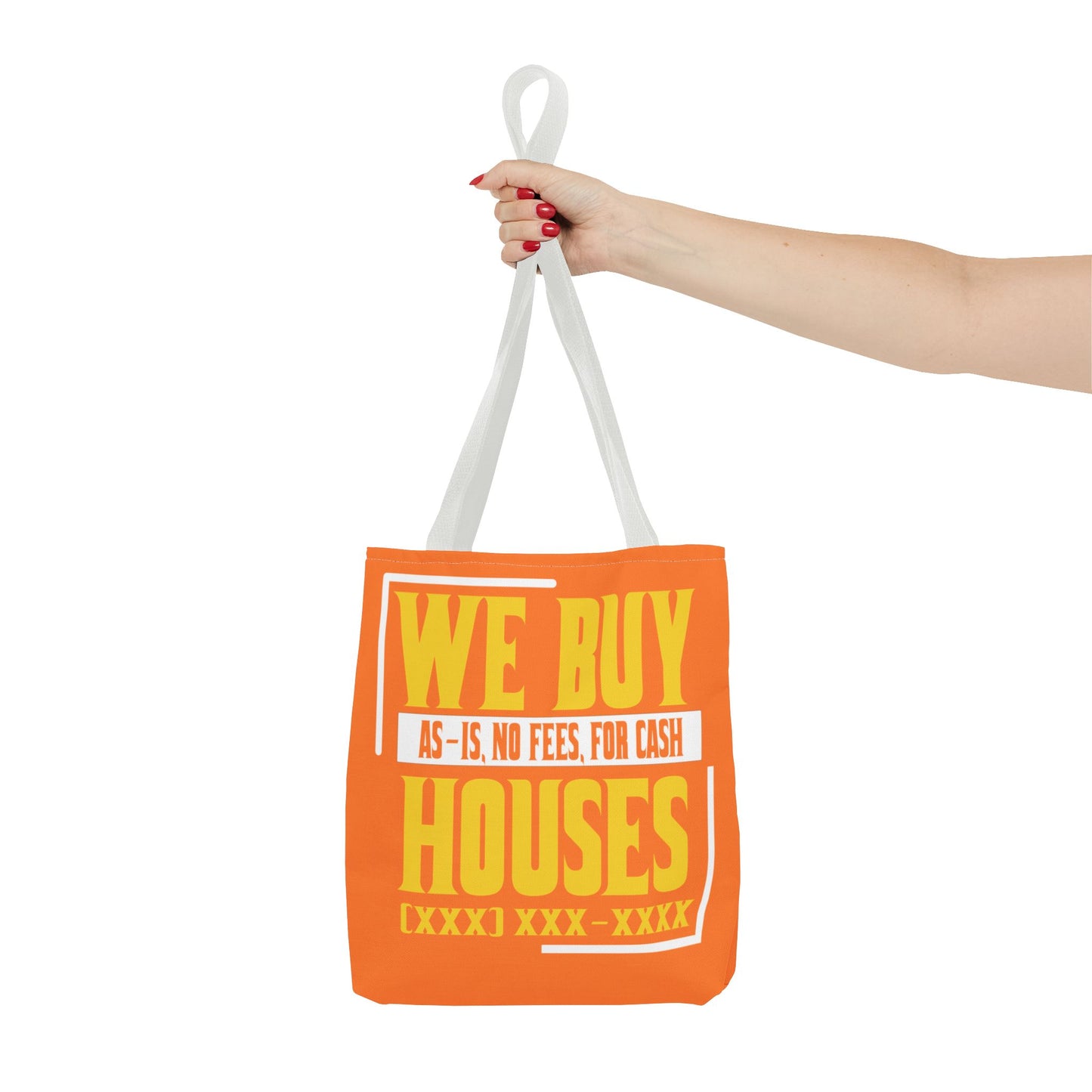 We Buy Houses As-Is, No Fees, For Cash Customized White and Yellow Tote Bag for Real Estate Investors