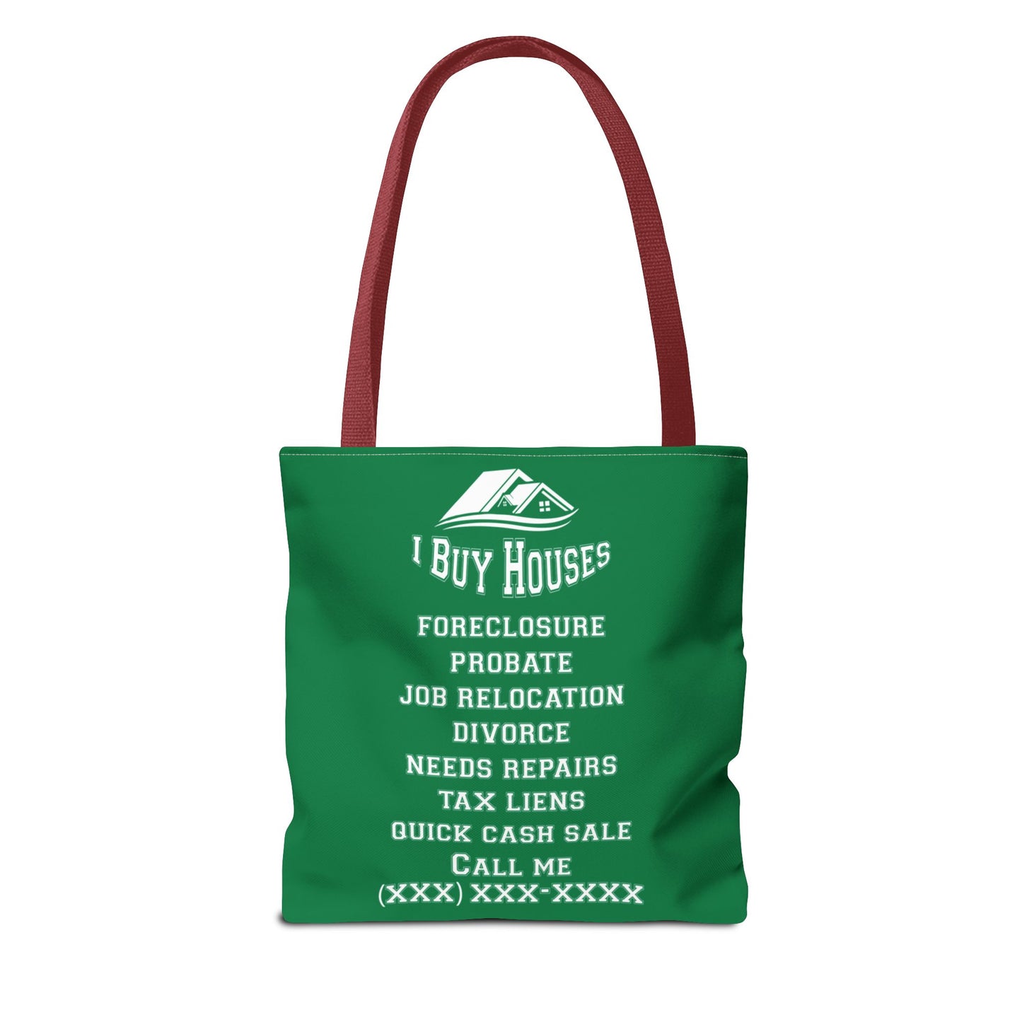 Local Five Star House Dealer Real Estate Investor Two-Sided Dark Green Tote Bag with Custom Phone Number