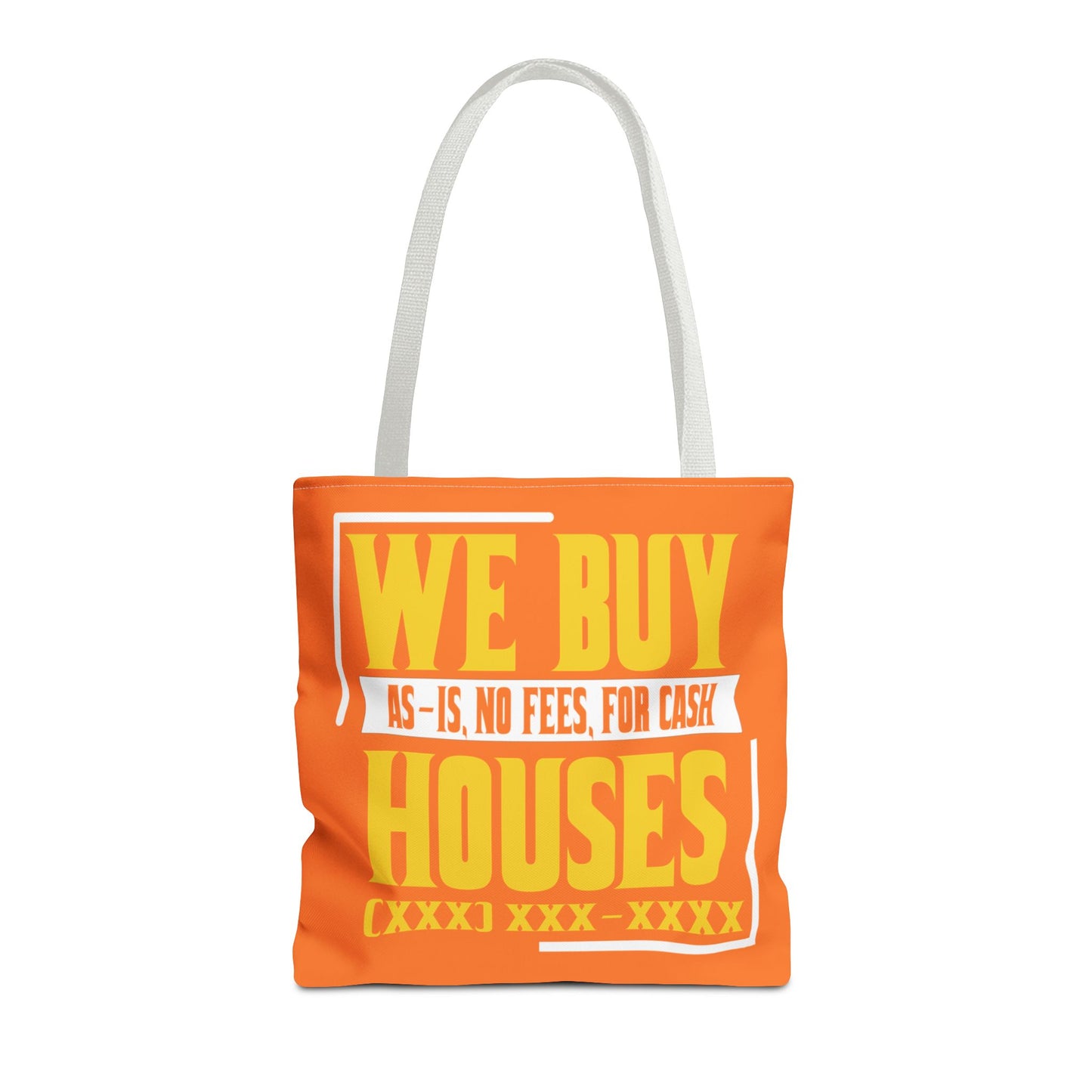 We Buy Houses As-Is, No Fees, For Cash Customized White and Yellow Tote Bag for Real Estate Investors