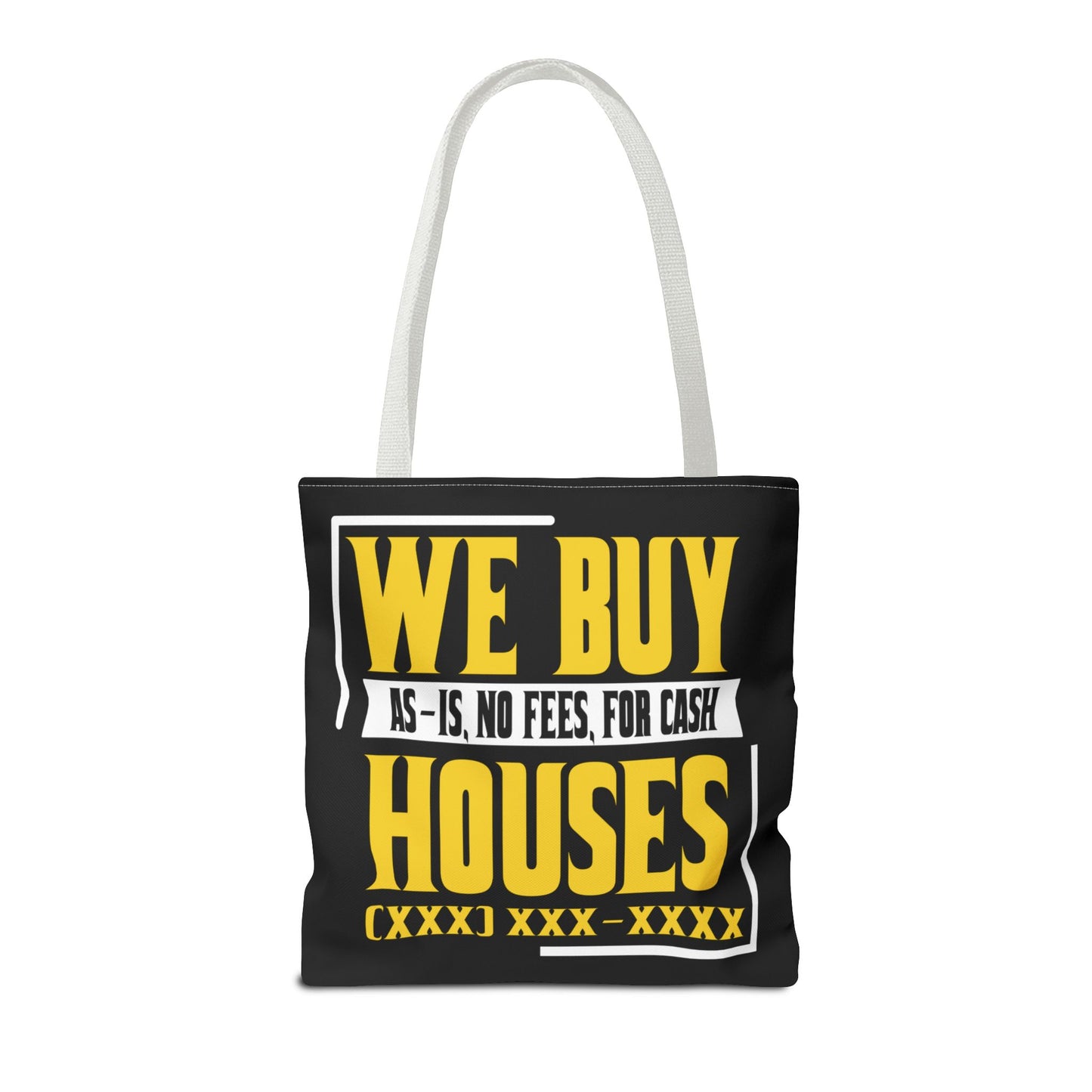 We Buy Houses As-Is, No Fees, For Cash Customized Black and Yellow Tote Bag for Real Estate Investors