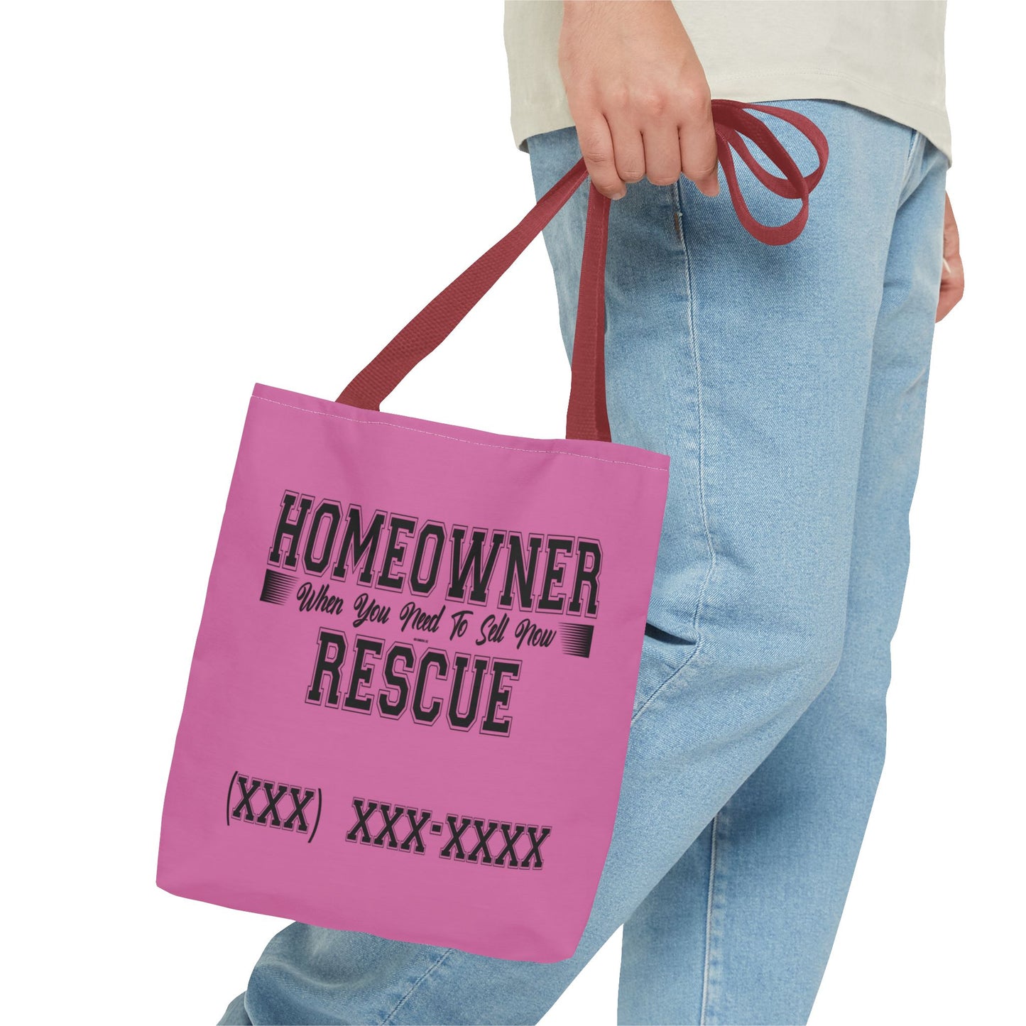 Homeowner Rescue Real Estate Investor Two-Sided Pink Tote Bag with Custom Phone Number