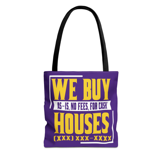 We Buy Houses As-Is, No Fees, For Cash Customized White and Yellow Tote Bag for Real Estate Investors