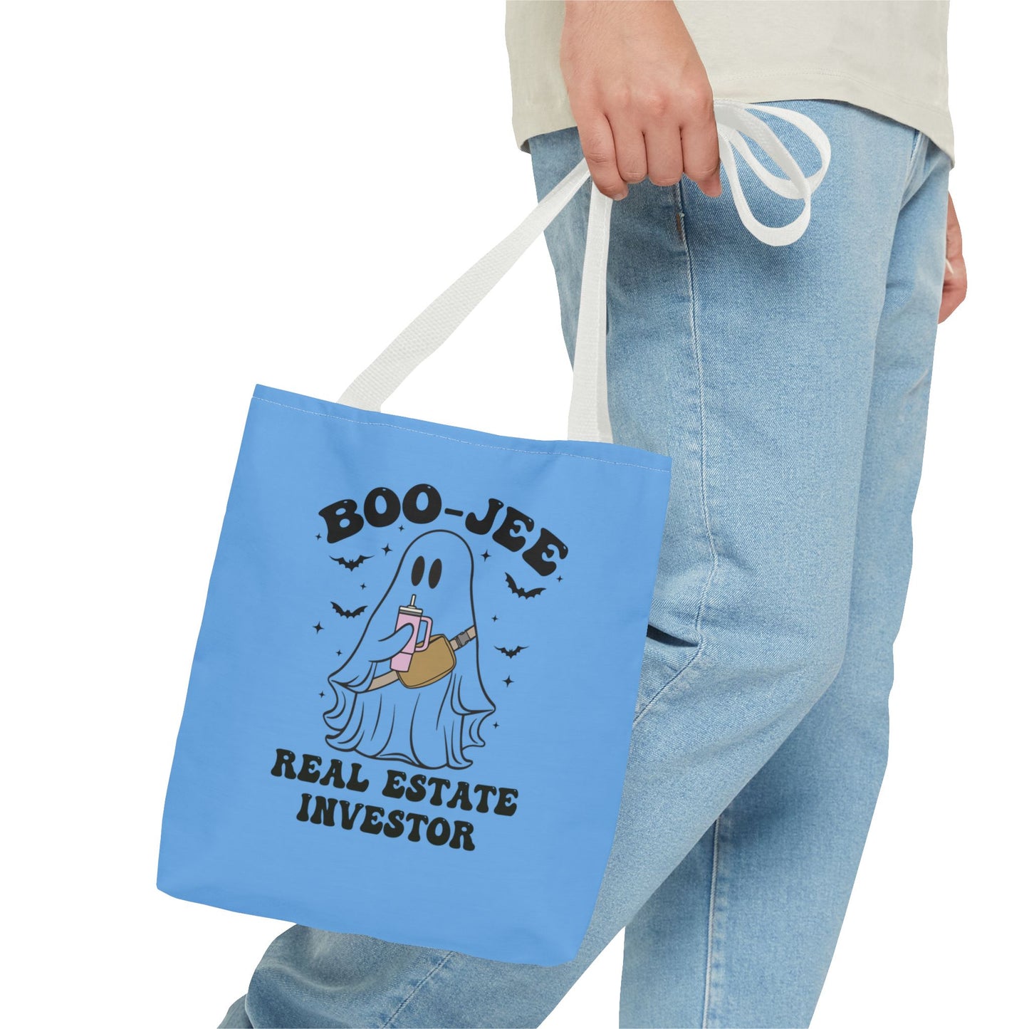 Boo_Jee Real Estate Investor Halloween Two-Sided Blue Tote Bag with Custom Phone Number