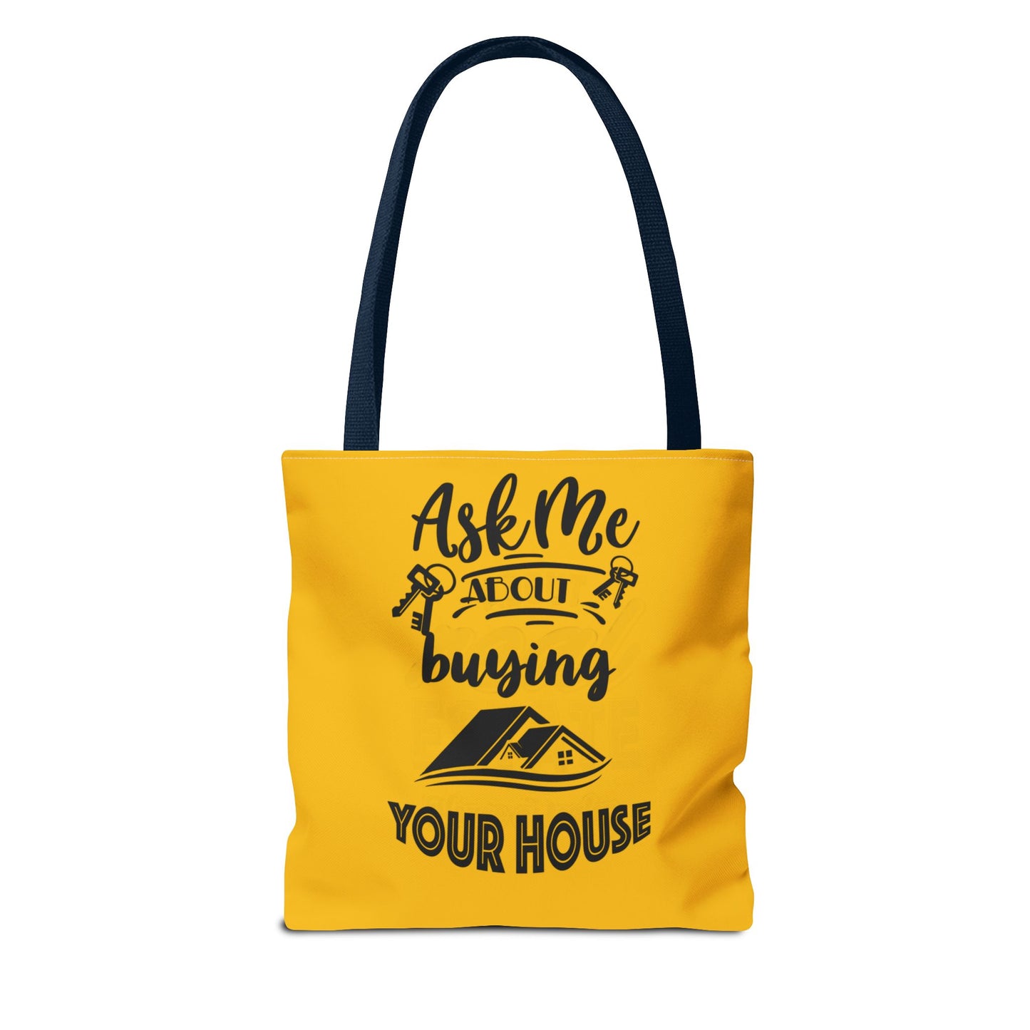 Ask Me About Buying Your House Real Estate Investor Two-Sided Yellow Tote Bag with Custom Phone Number