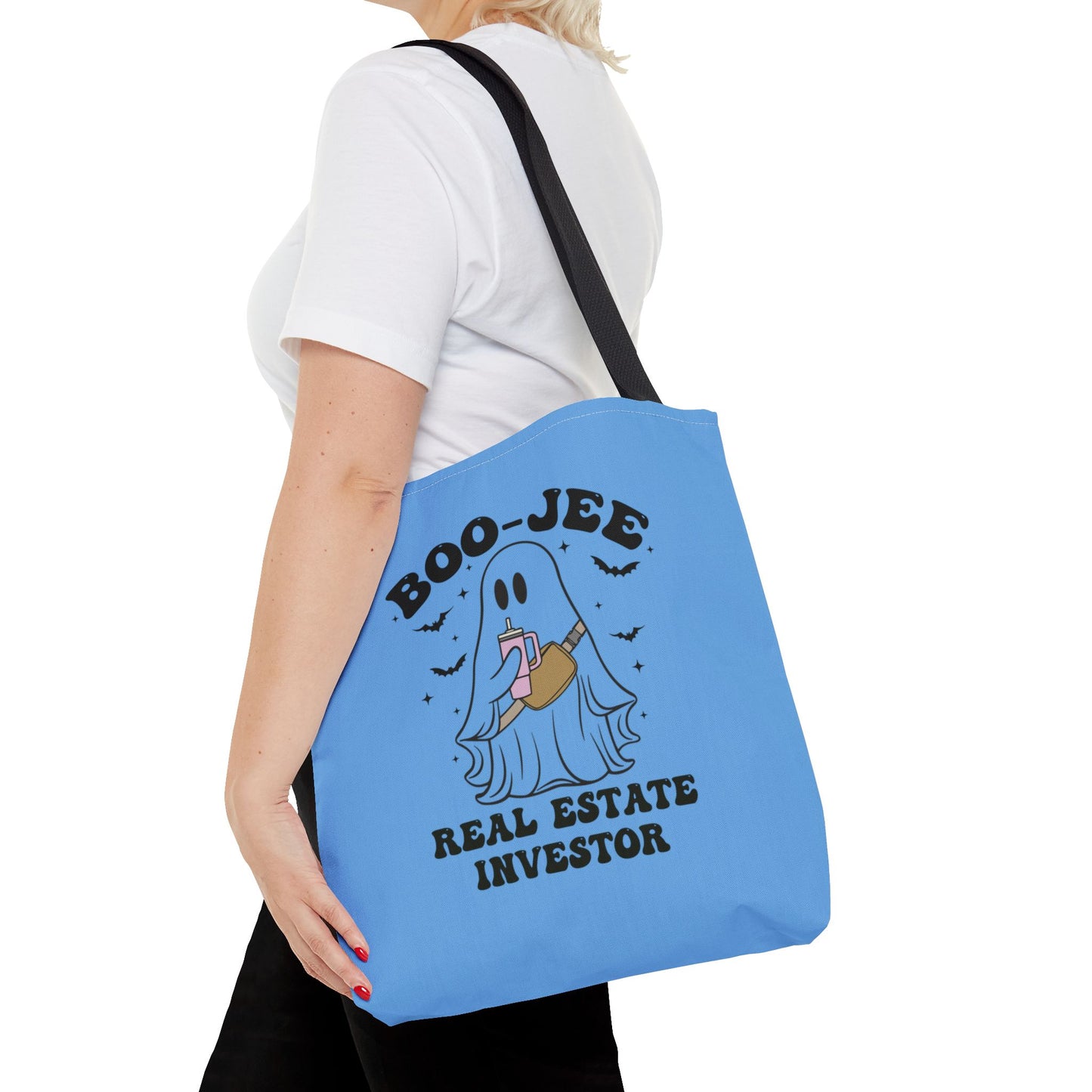 Boo_Jee Real Estate Investor Halloween Two-Sided Blue Tote Bag with Custom Phone Number