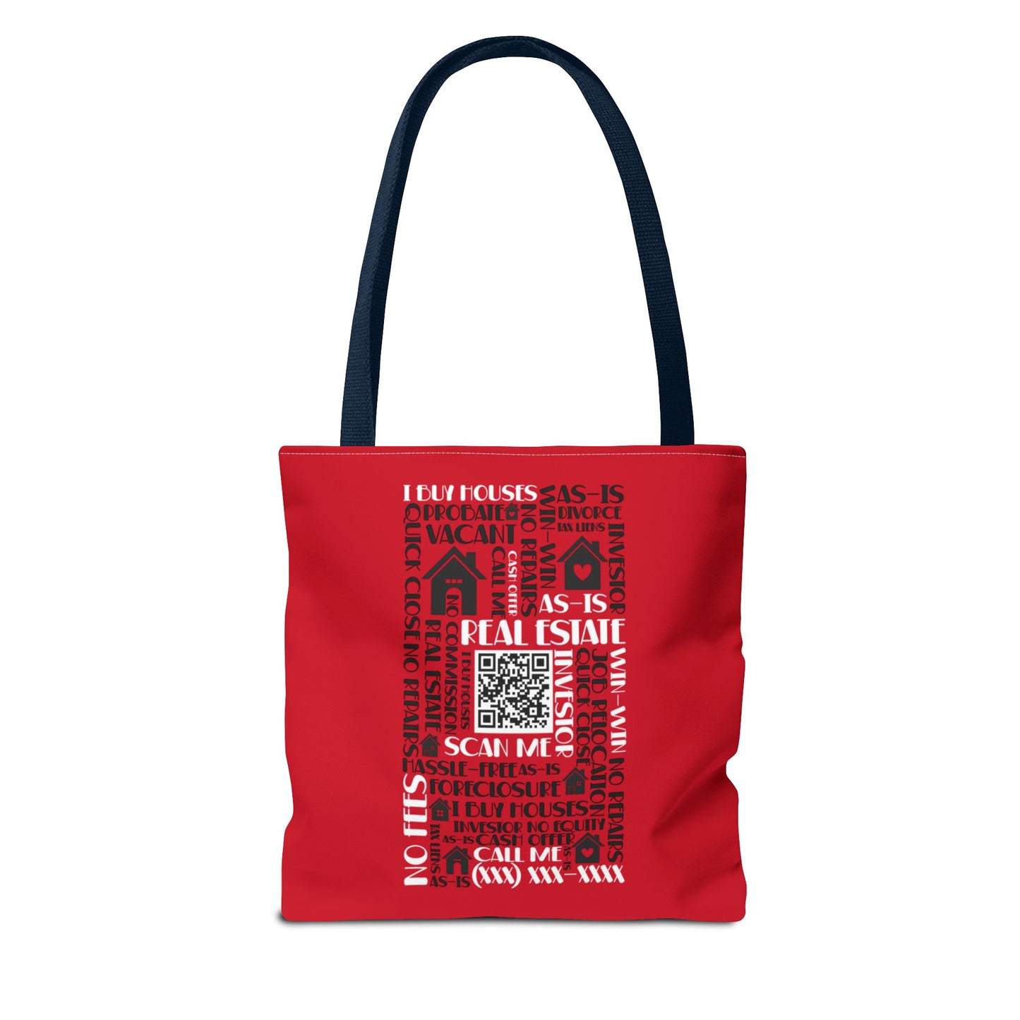 Local House Dealer Real Estate Investor Two-Sided Red Tote Bag with Custom Phone Number