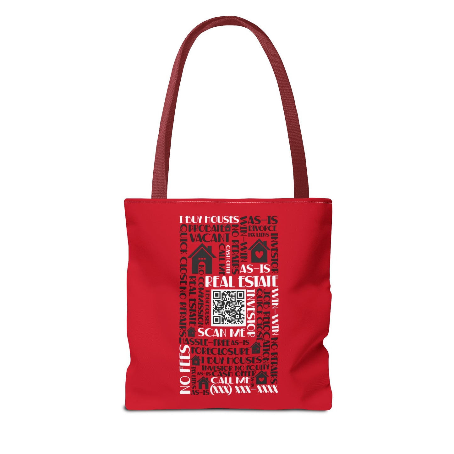 Local House Dealer Real Estate Investor Two-Sided Red Tote Bag with Custom Phone Number