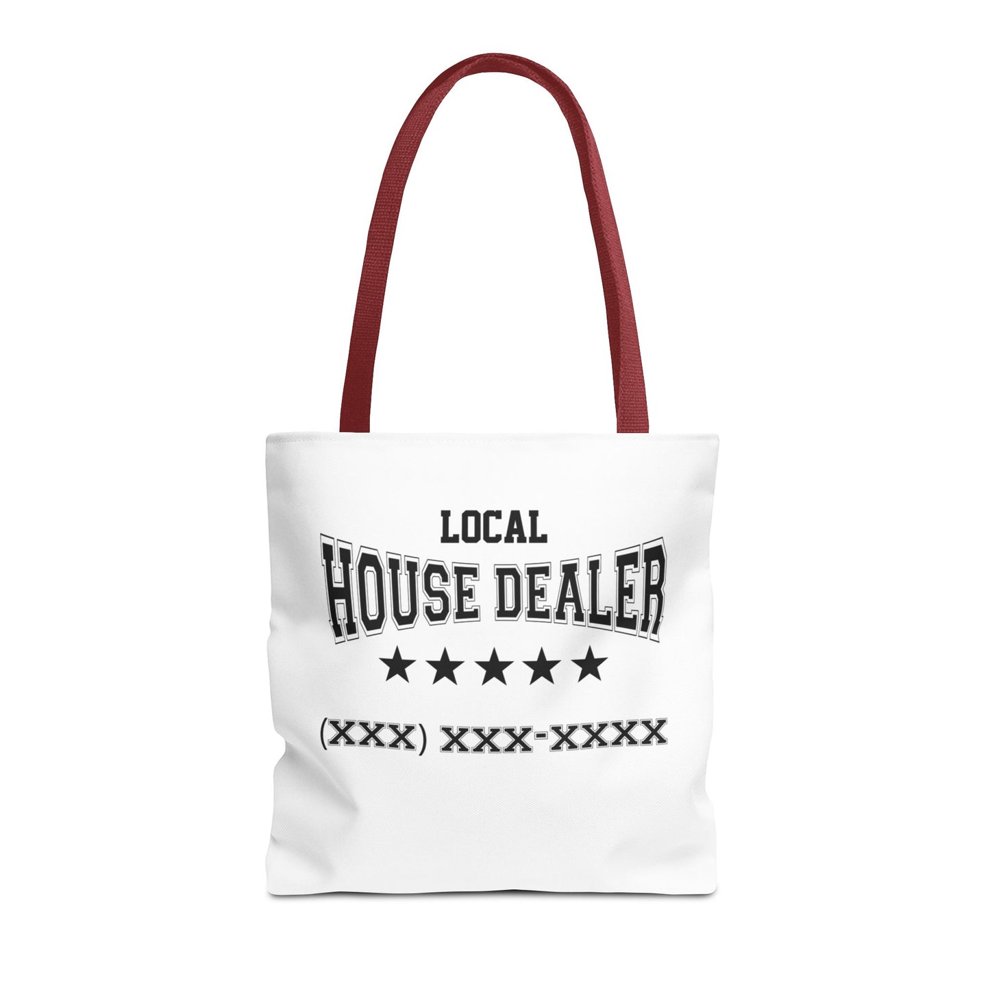 Local Five Star House Dealer Real Estate Investor Two-Sided White Tote Bag with Custom Phone Number