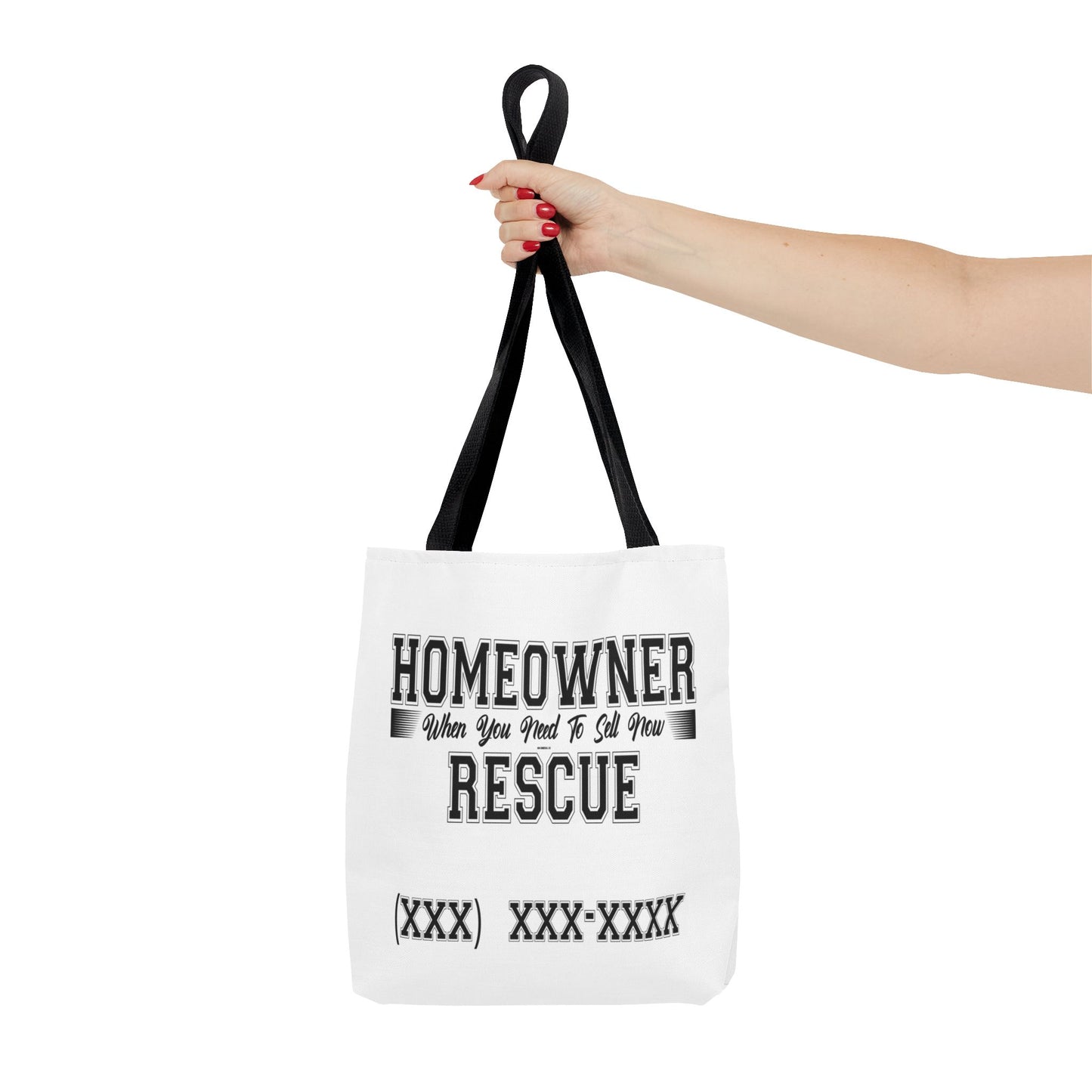 Homeowner Rescue Real Estate Investor Two-Sided White Tote Bag with Custom Phone Number