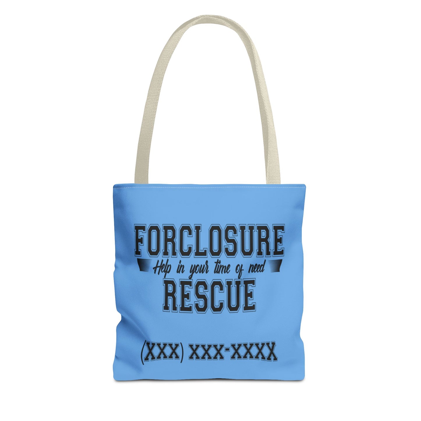 Foreclosure Rescue Real Estate Investor Two-Sided Blue Tote Bag with Custom Phone Number