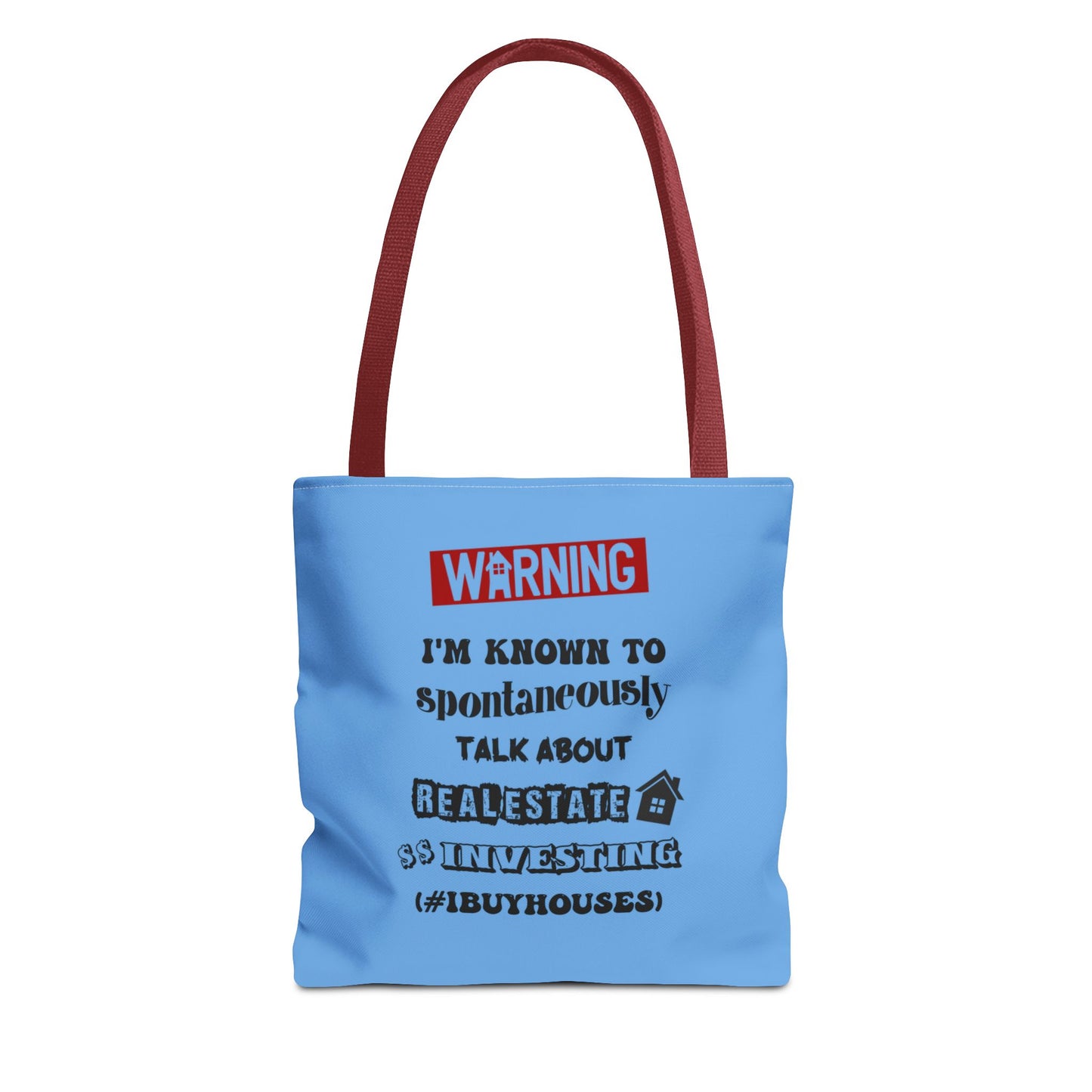 Warning I'm Known to Spontaneously Talk About Real Estate Investing Real Estate Investor Two-Sided Blue Tote Bag with Custom Phone Number