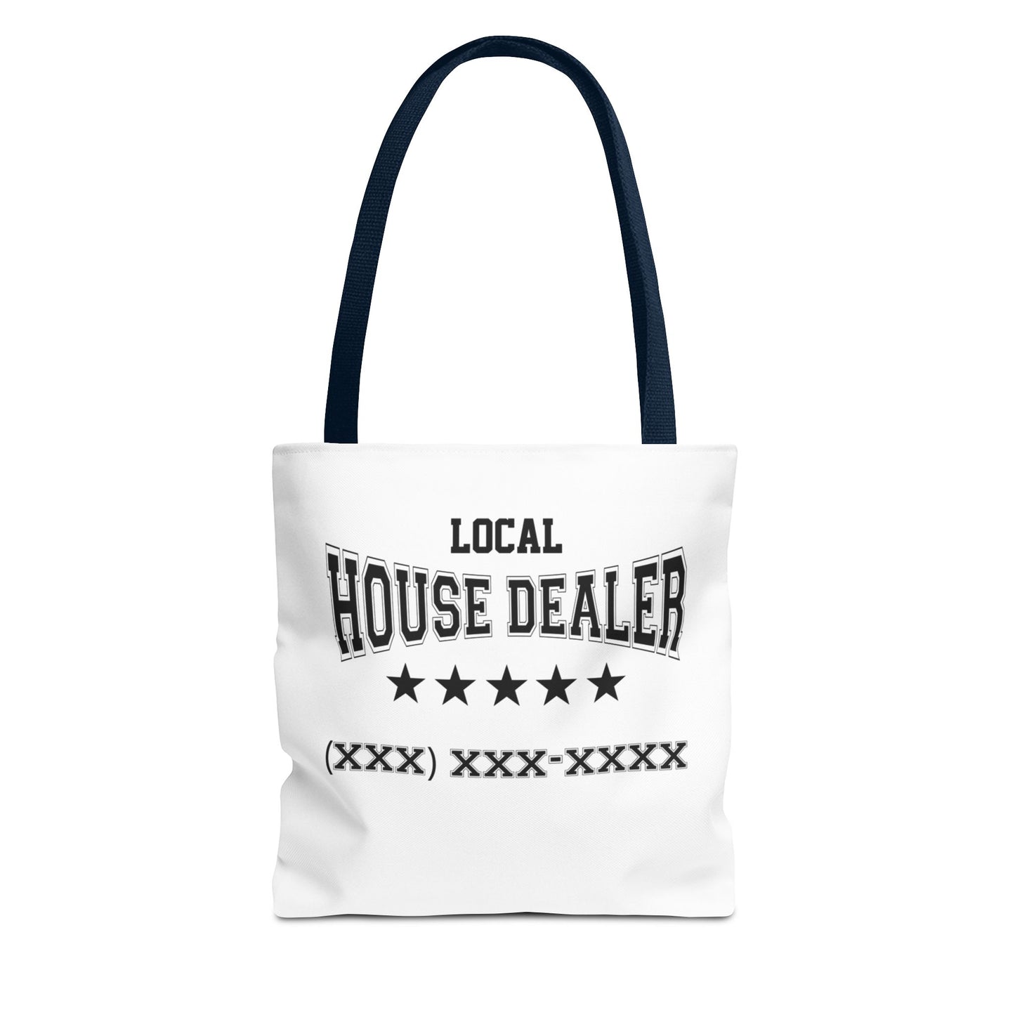 Local Five Star House Dealer Real Estate Investor Two-Sided White Tote Bag with Custom Phone Number