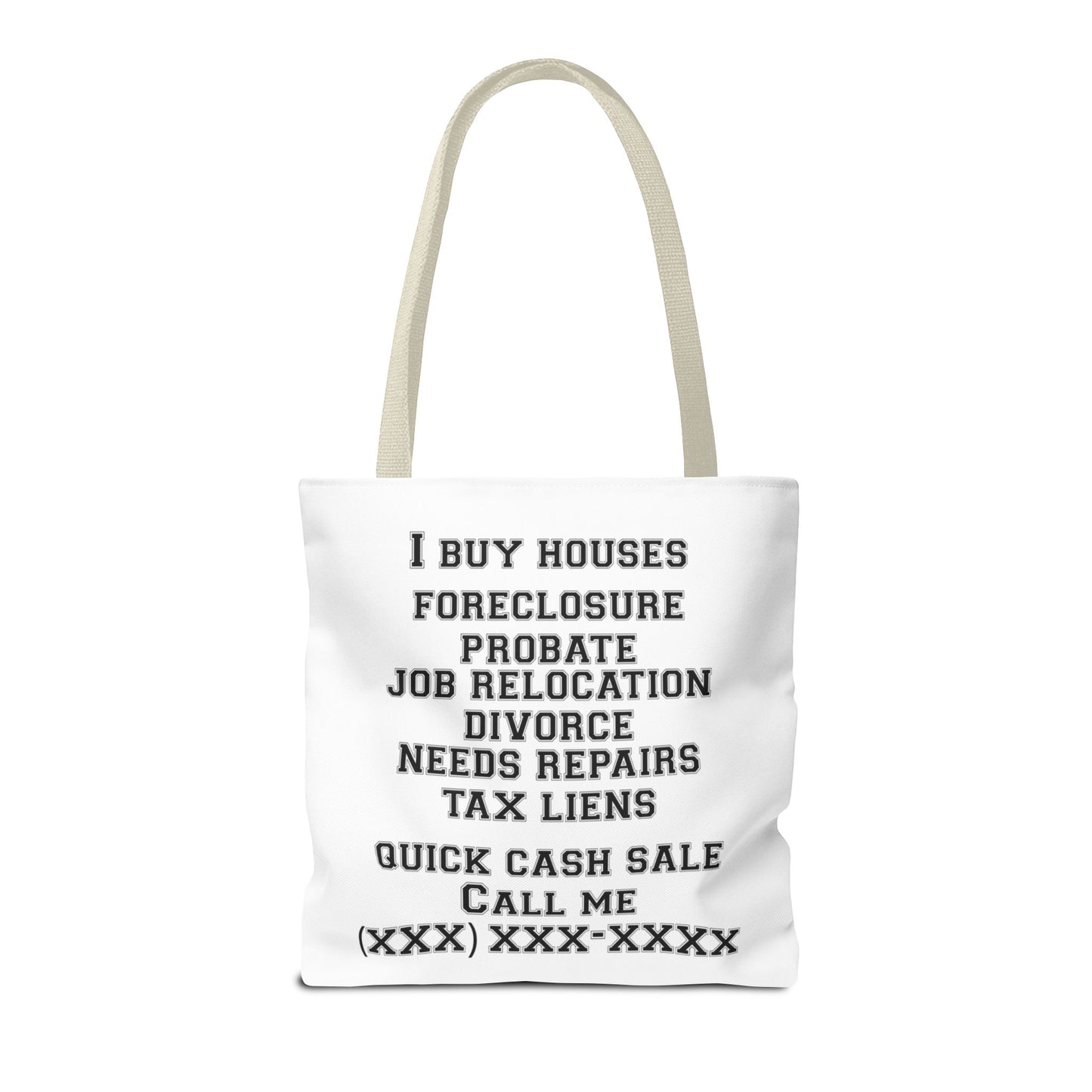 Homeowner Rescue Real Estate Investor Two-Sided White Tote Bag with Custom Phone Number