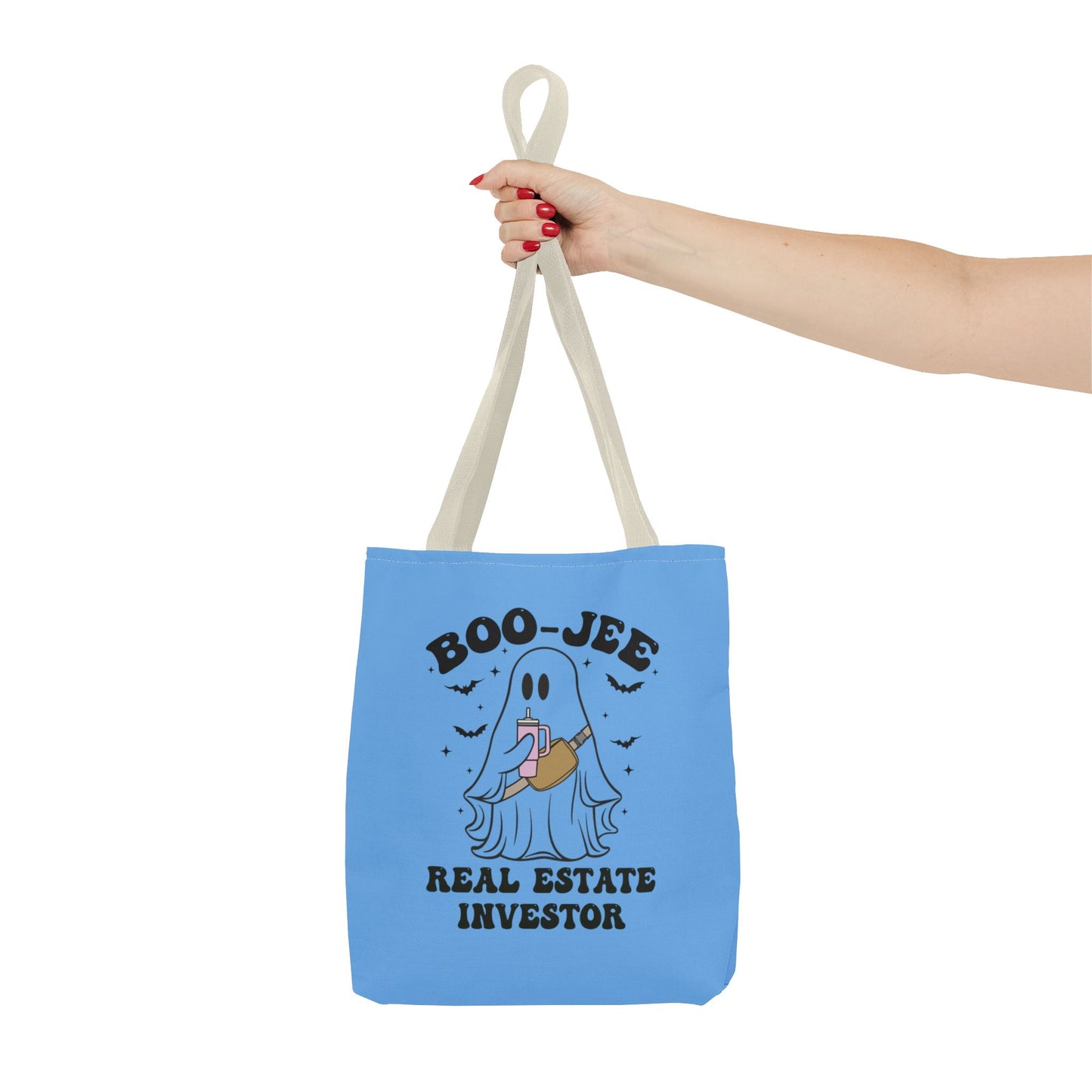 Boo_Jee Real Estate Investor Halloween Two-Sided Blue Tote Bag with Custom Phone Number