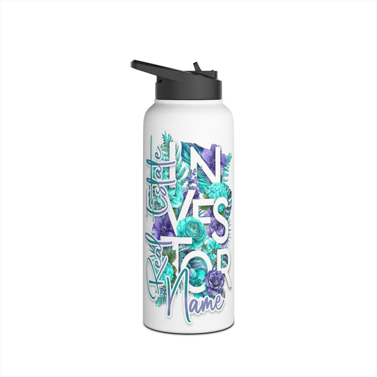 Floral Real Estate Investor Personalized Stainless Steel Water Bottle, Standard Lid