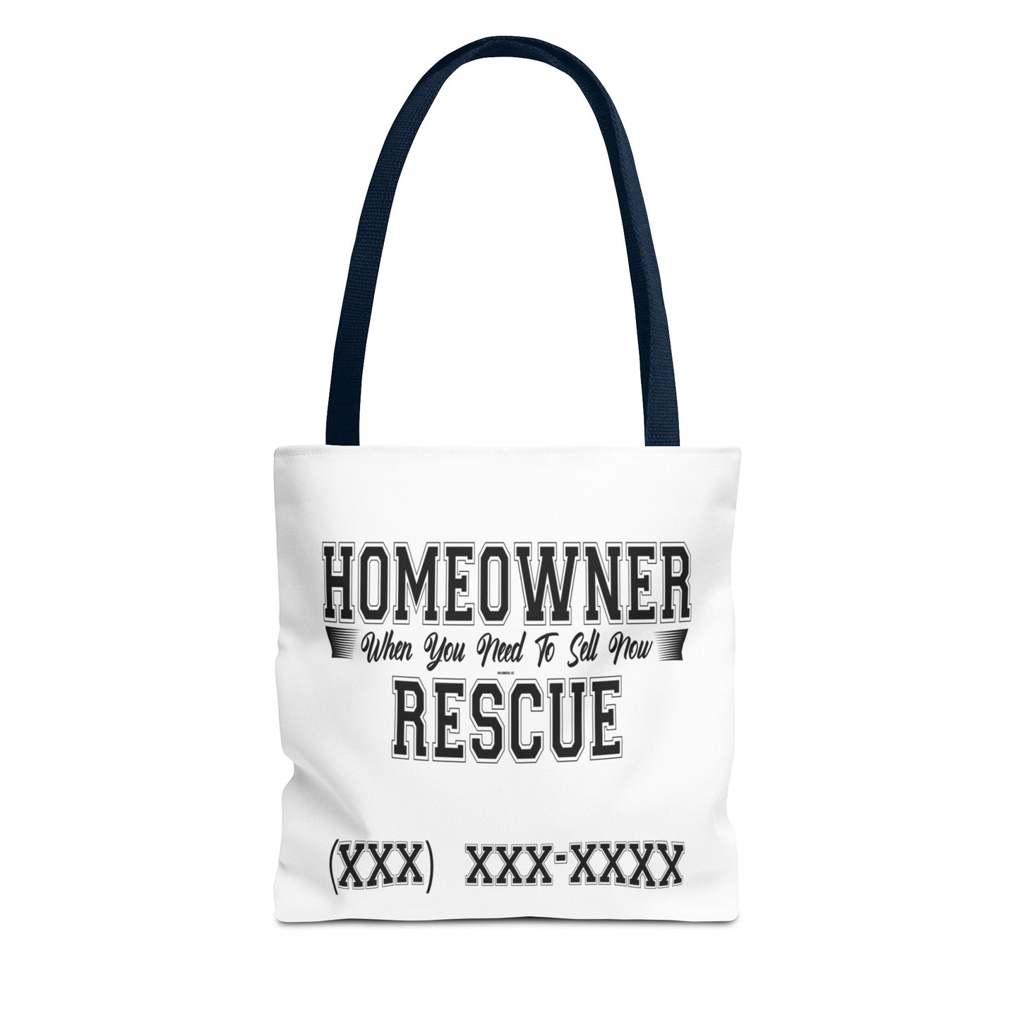 Homeowner Rescue Real Estate Investor Two-Sided White Tote Bag with Custom Phone Number