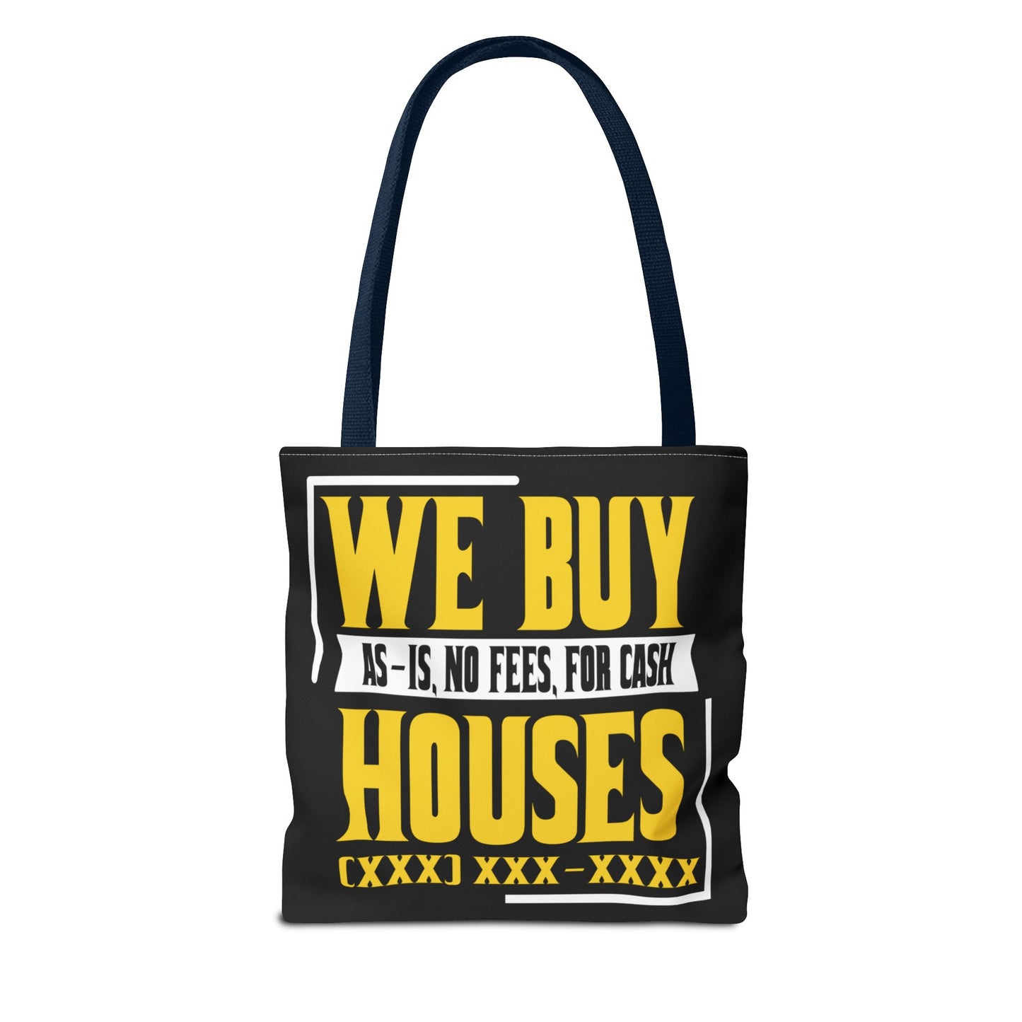 We Buy Houses As-Is, No Fees, For Cash Customized Black and Yellow Tote Bag for Real Estate Investors