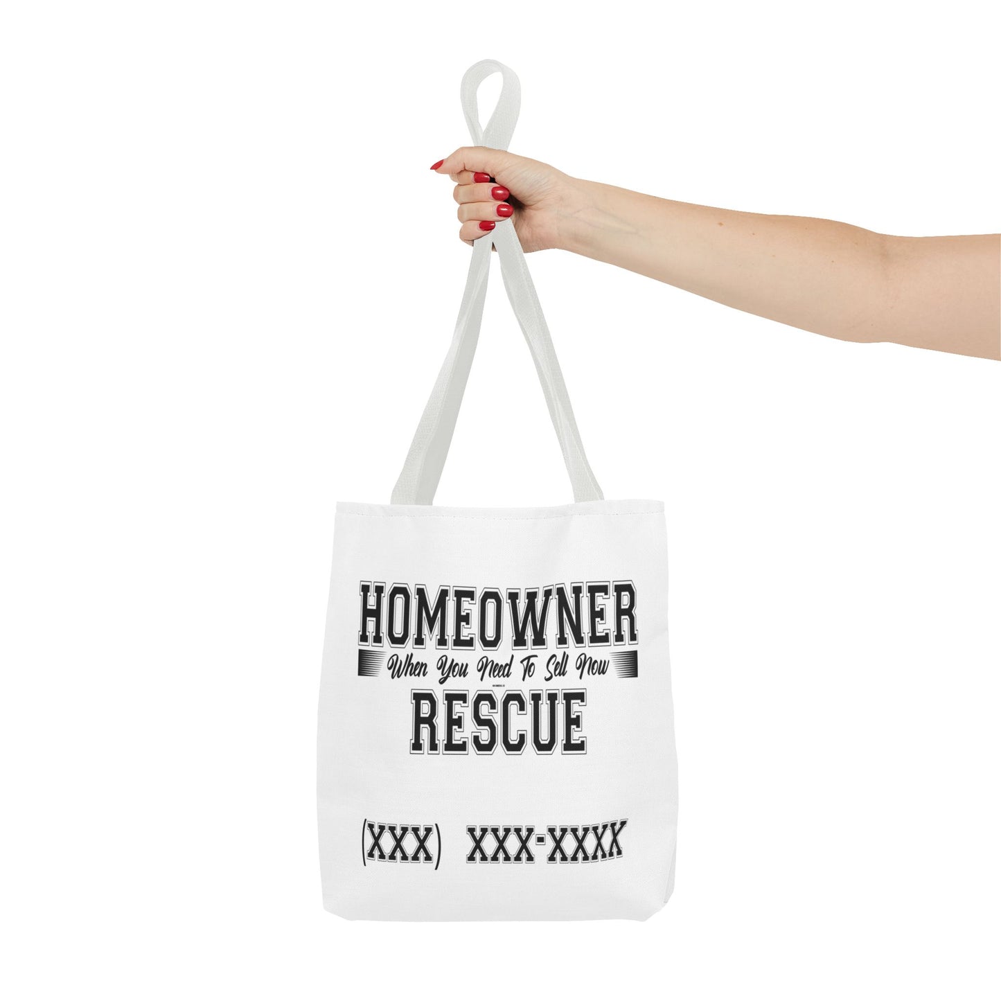 Homeowner Rescue Real Estate Investor Two-Sided White Tote Bag with Custom Phone Number