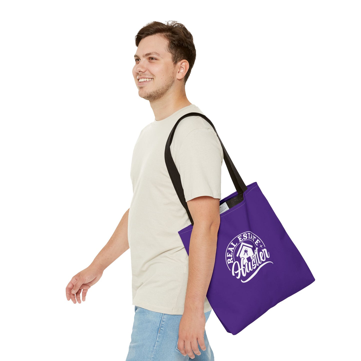 Real Estate Hustler Real Estate Investor Two-Sided Purple Tote Bag with Custom Phone Number