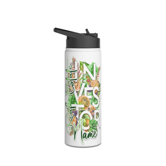 Floral Real Estate Investor Personalized Stainless Steel Water Bottle, Standard Lid