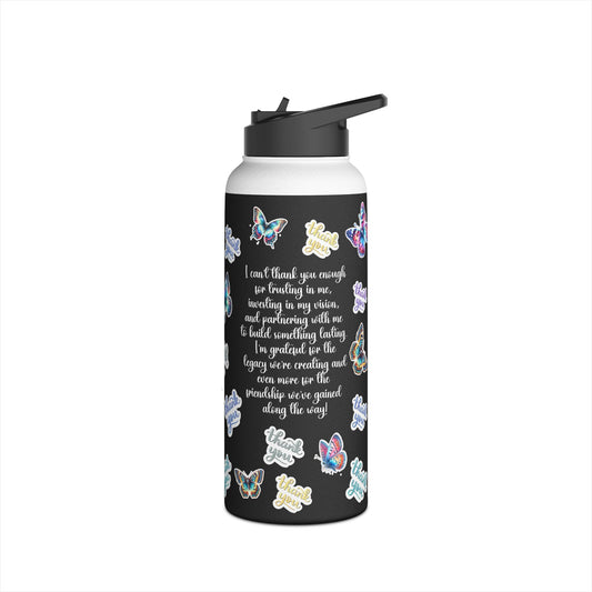 I can't Thank You Enough Butterfly Stainless Steel Water Bottle, Standard Lid Thank You, Appreciation Gift for Private Money Lenders, Partners and Real Estate Investor Supporters