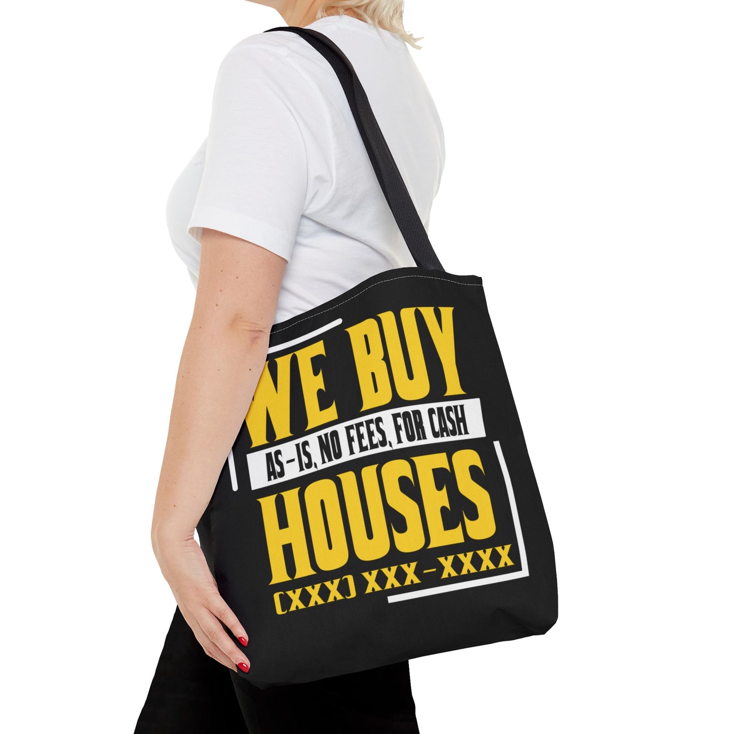 We Buy Houses As-Is, No Fees, For Cash Customized Black and Yellow Tote Bag for Real Estate Investors