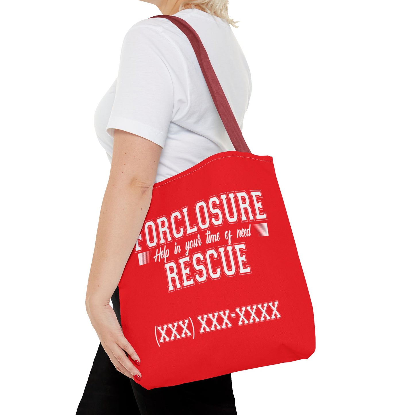 Foreclosure Rescue Real Estate Investor Two-Sided Red Tote Bag with Custom Phone Number