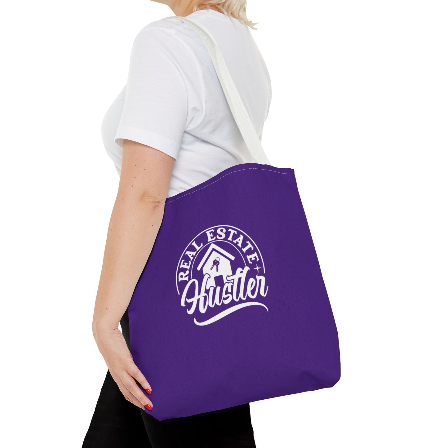 Real Estate Hustler Real Estate Investor Two-Sided Purple Tote Bag with Custom Phone Number