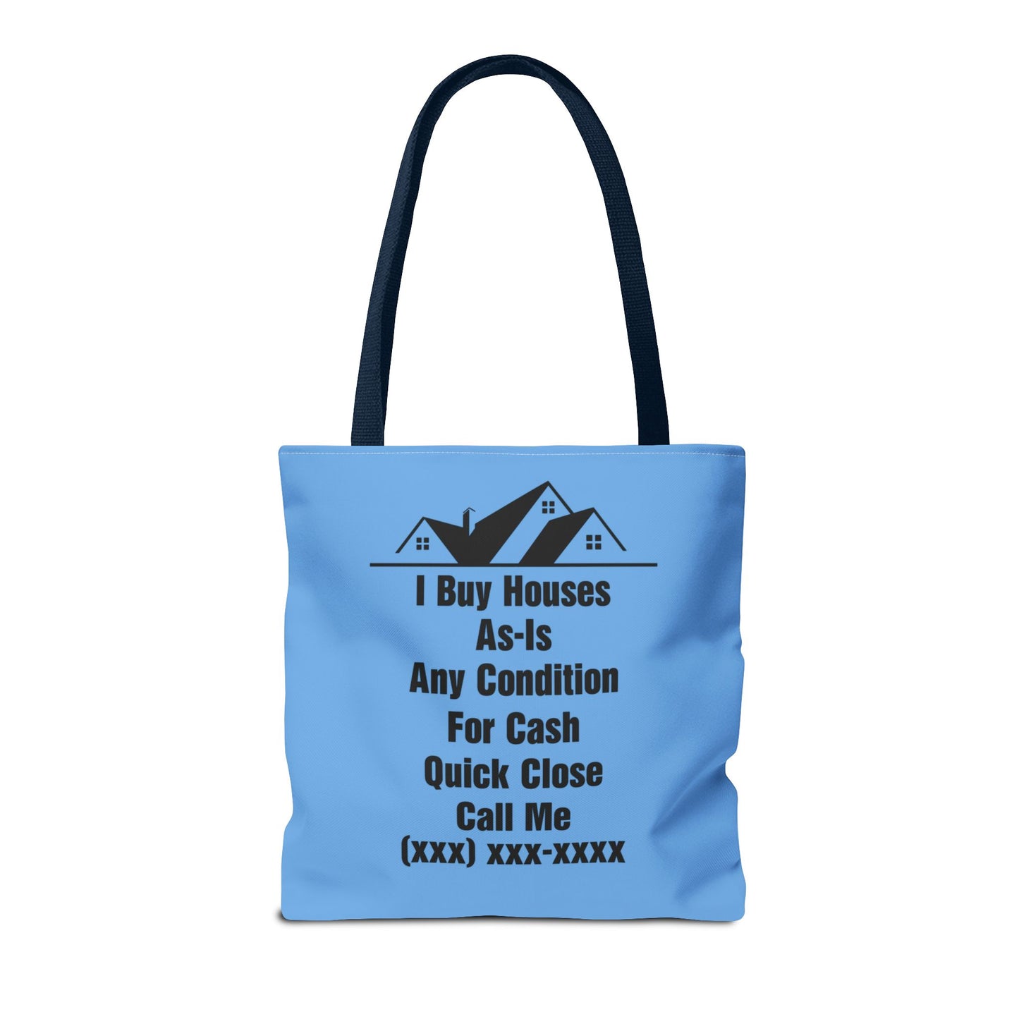 Warning I'm Known to Spontaneously Talk About Real Estate Investing Real Estate Investor Two-Sided Blue Tote Bag with Custom Phone Number