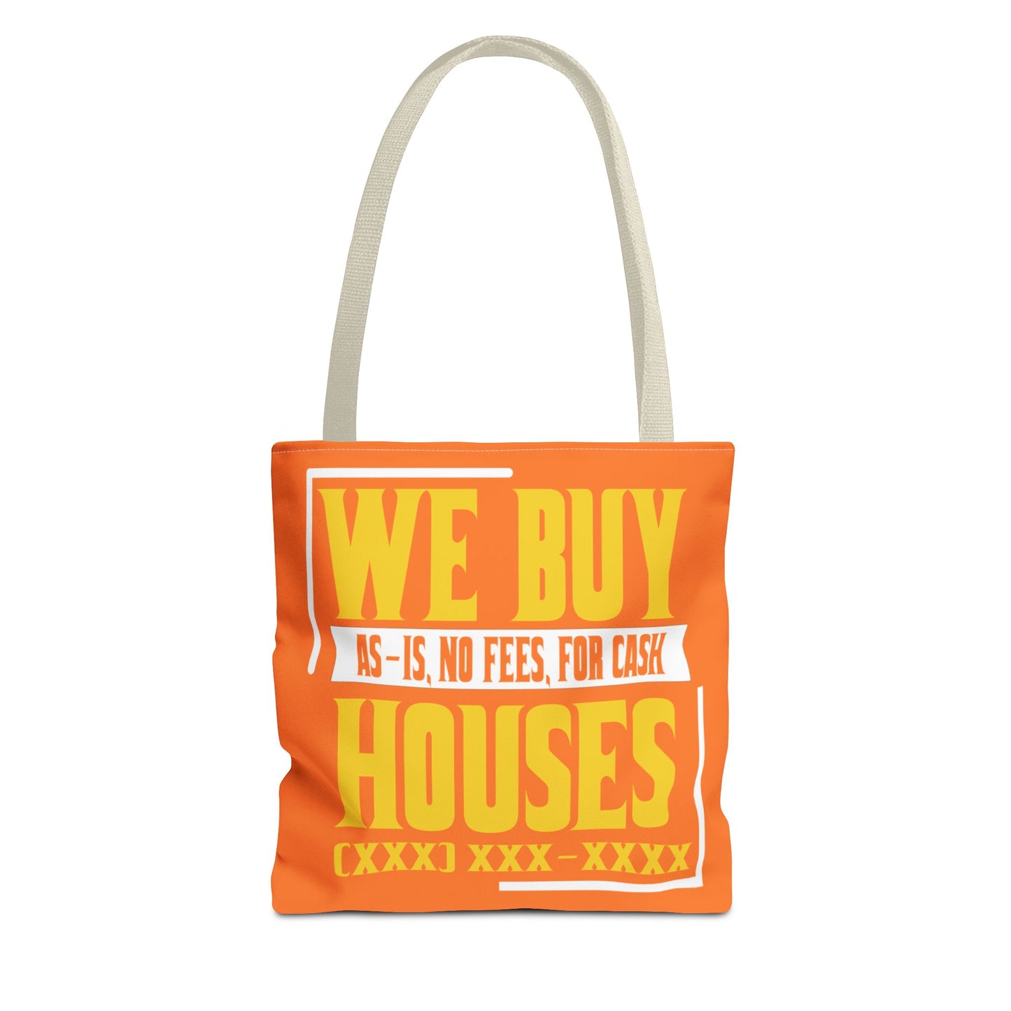 We Buy Houses As-Is, No Fees, For Cash Customized White and Yellow Tote Bag for Real Estate Investors