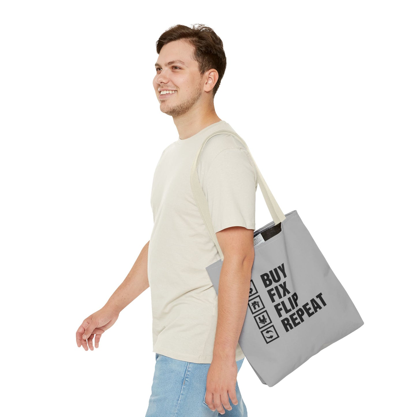 Buy Fix Flip Repeat Real Estate Investor Gray Two-Sided Tote Bag with Custom Phone Number