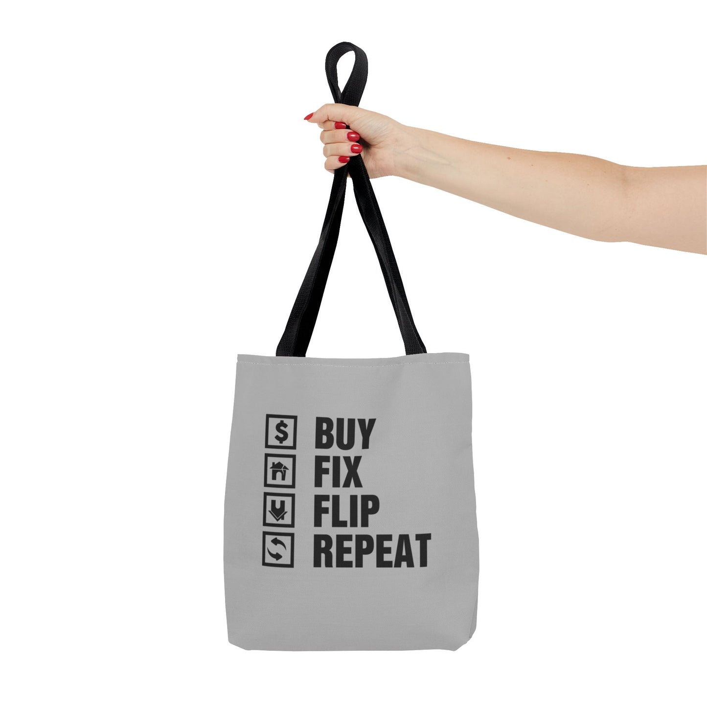 Buy Fix Flip Repeat Real Estate Investor Gray Two-Sided Tote Bag with Custom Phone Number